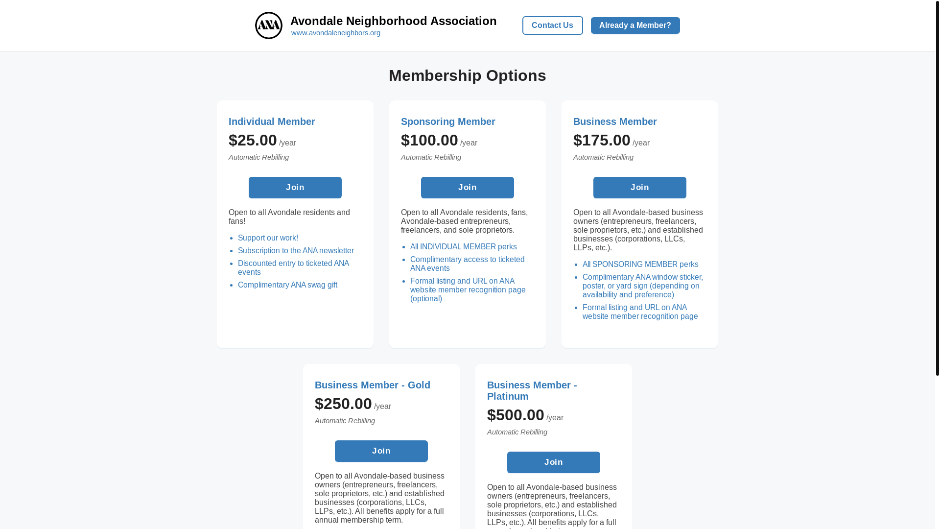 website screenshot of https://ana-membership-page.pages.dev/