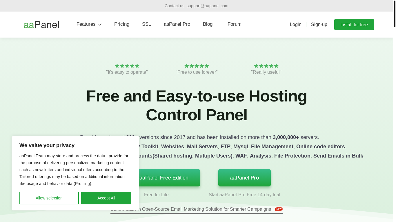 website screenshot of https://aapanel.com