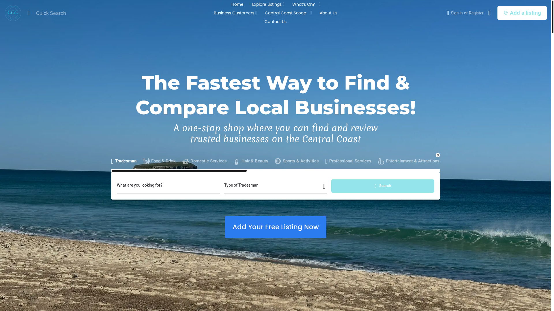 website screenshot of https://comparecentralcoast.online/