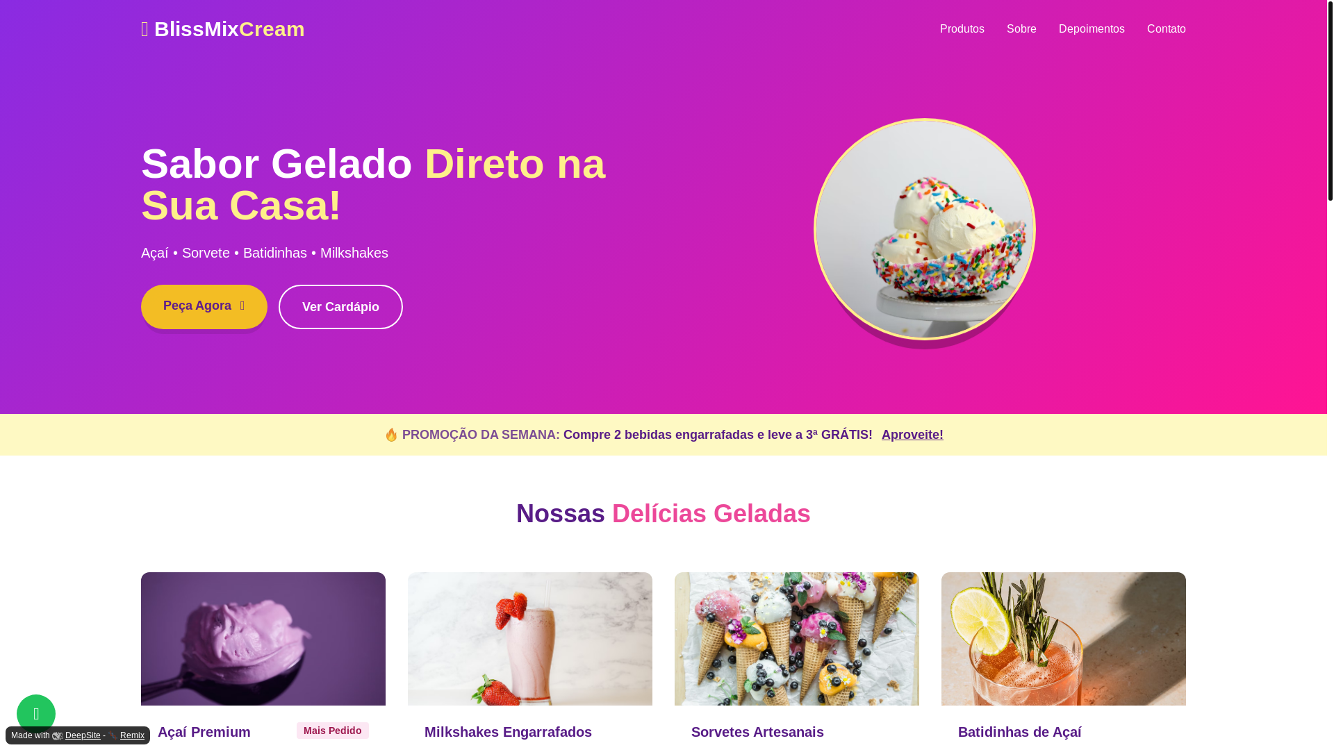 website screenshot of https://blissmixcream.com.br/