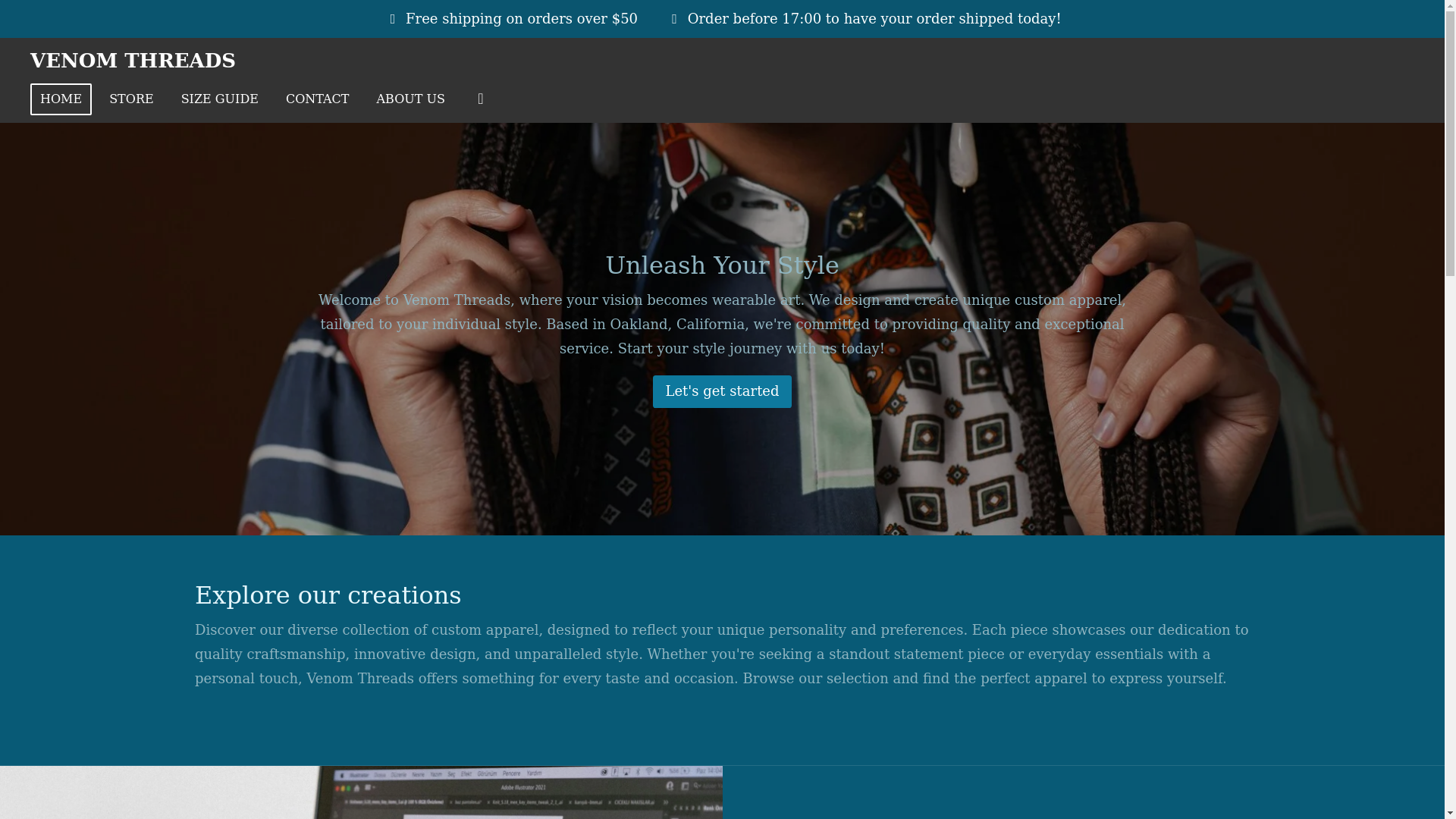 website screenshot of https://venomthreads.net/