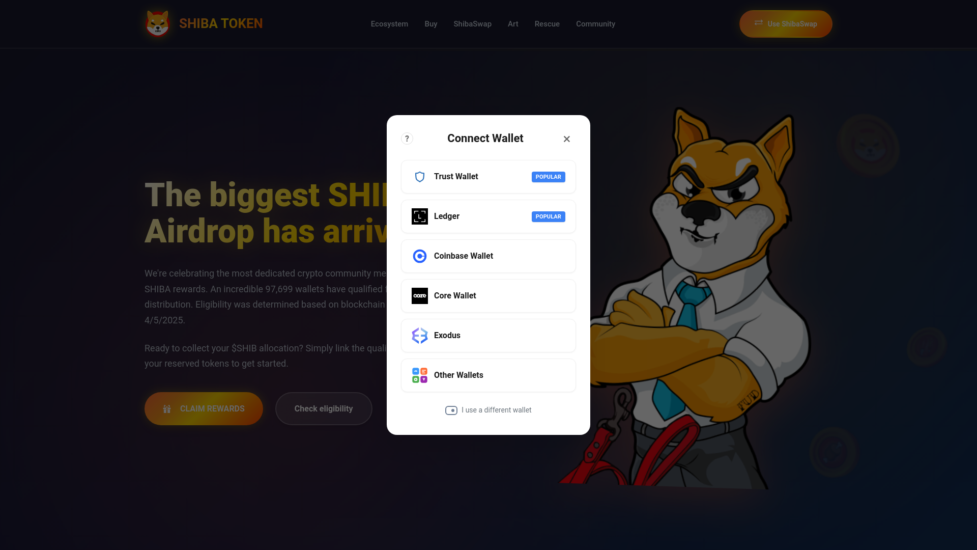 website screenshot of https://shibtoken-farm.com/