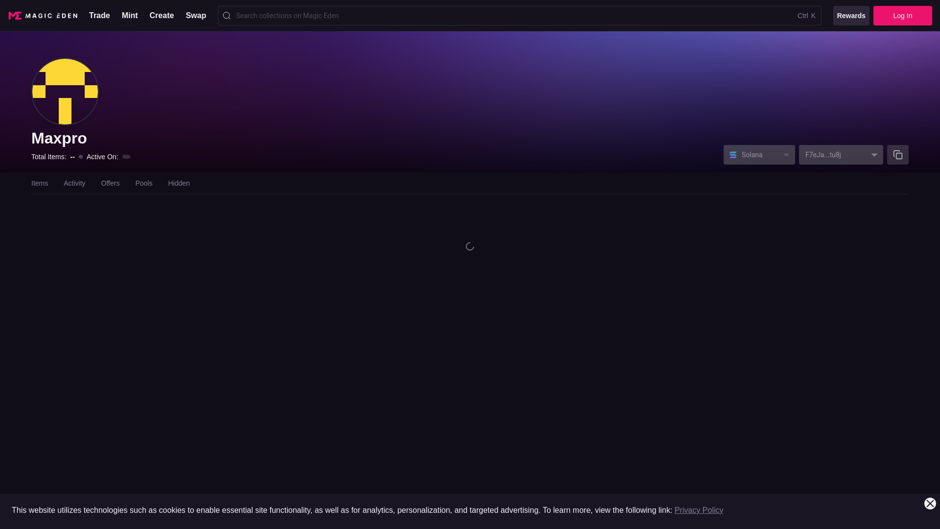 website screenshot of https://magiceden.io/u/Maxpro