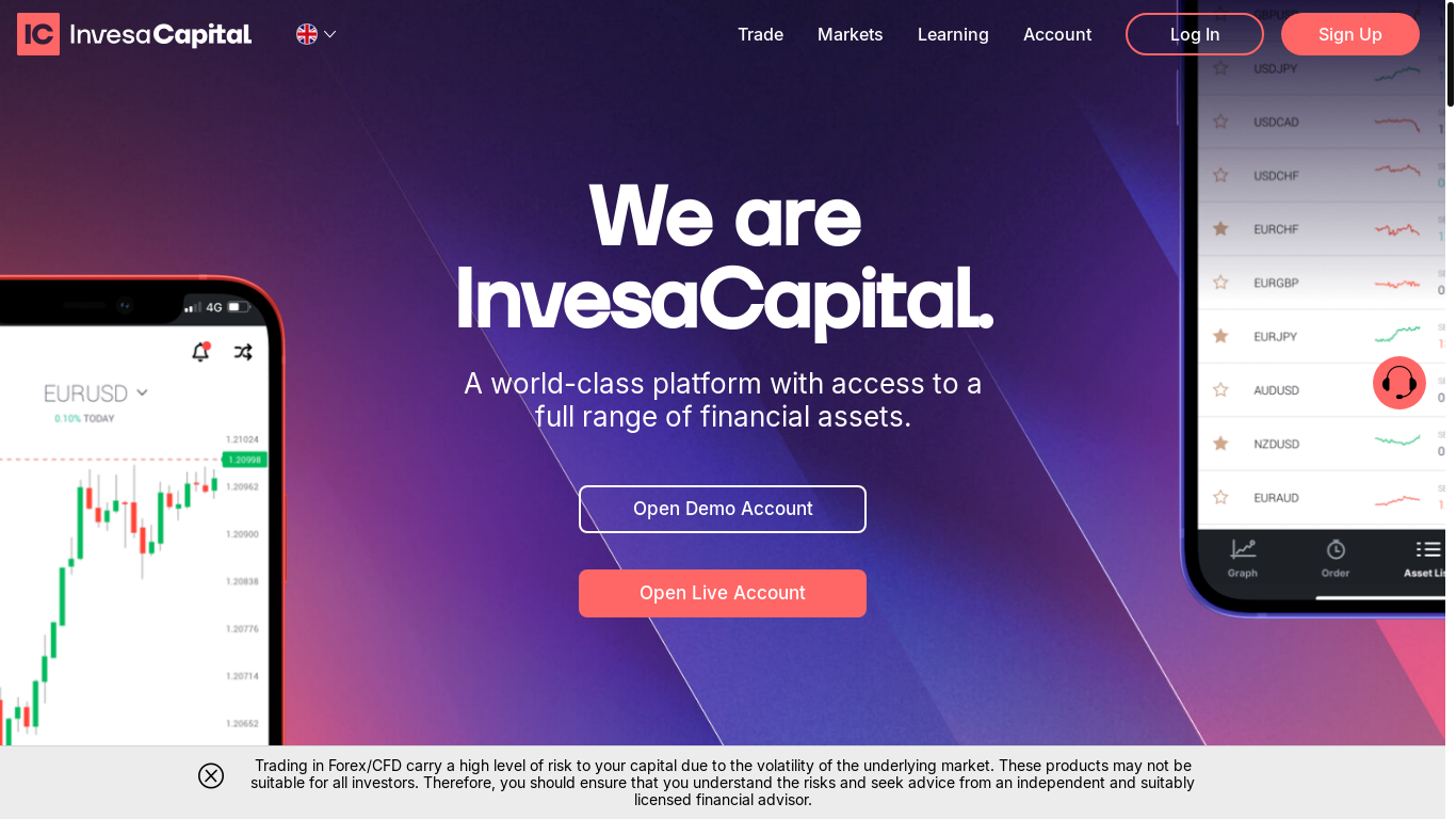 website screenshot of https://invesacapital.cc/