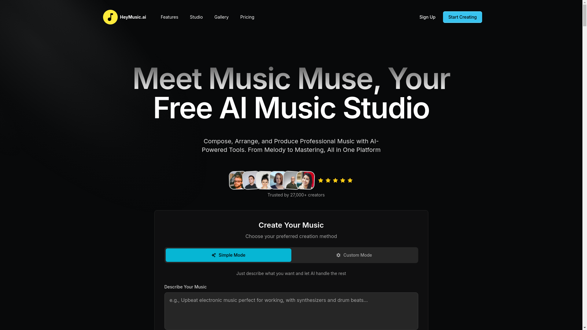 website screenshot of https://heymusicai.net/