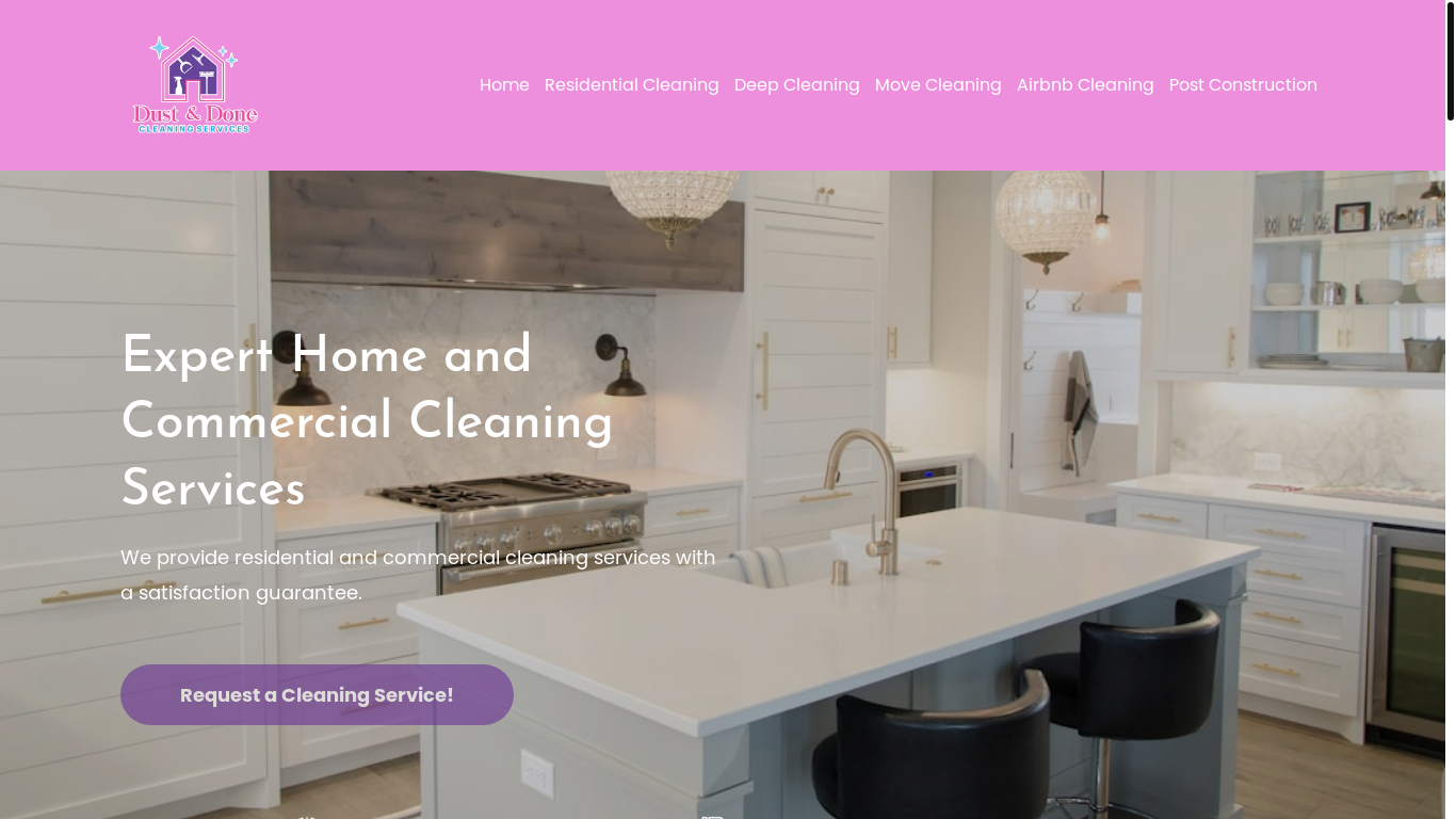 website screenshot of https://dustdonecleaning.com/