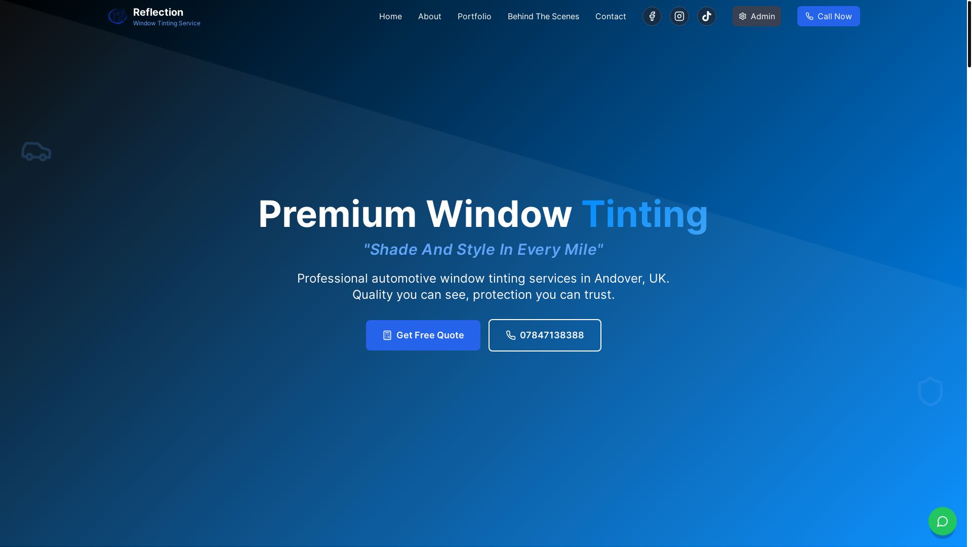 website screenshot of https://reflection-windowtinting.co.uk/