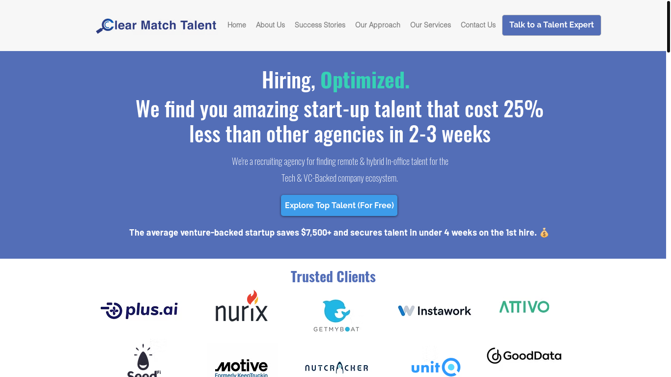 website screenshot of https://liverecruitingclearmatch.com/