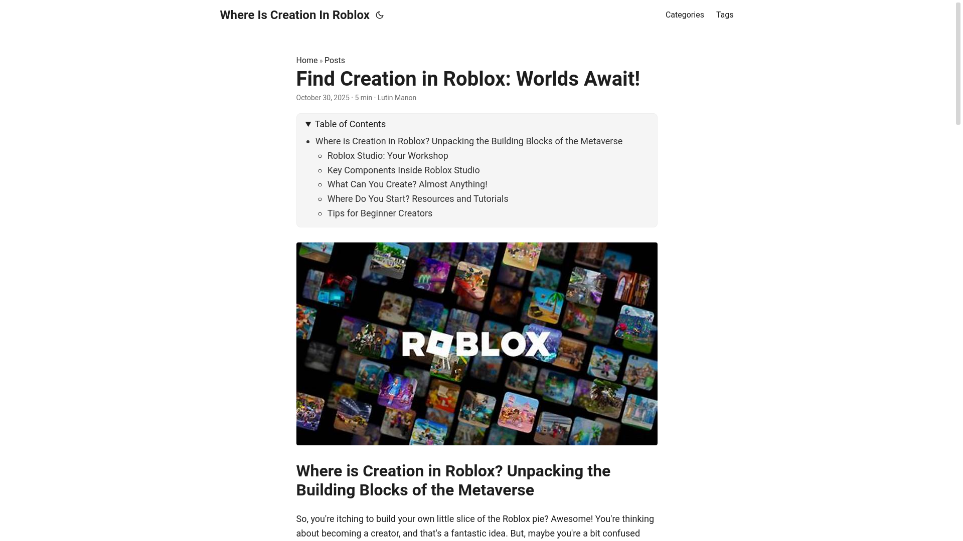 website screenshot of https://where-is-creation-in-roblox.pages.dev/