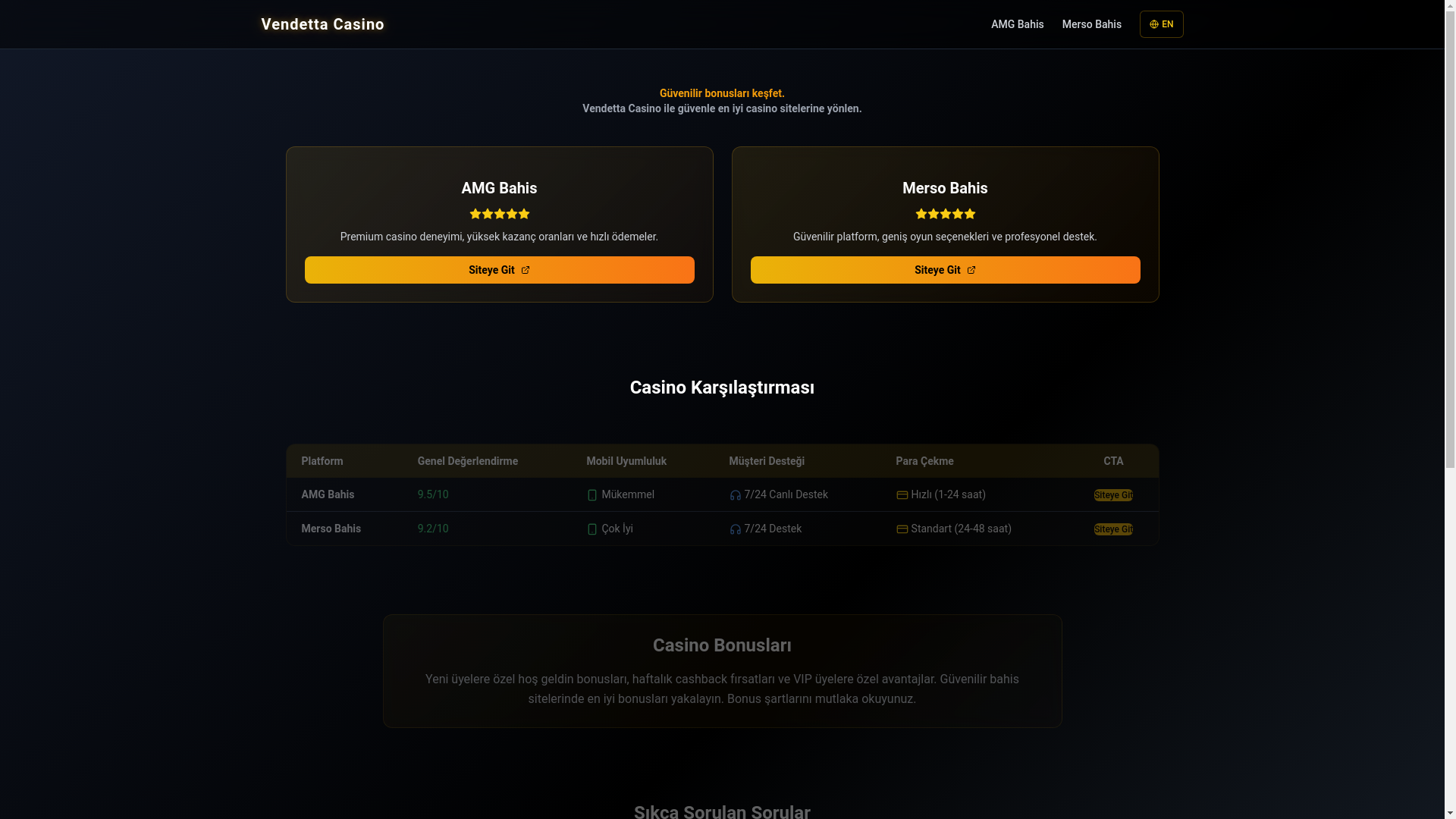 website screenshot of https://vendettacasino.fun/