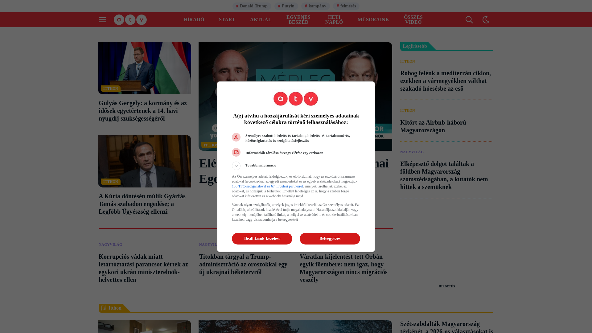 website screenshot of https://atv.hu/