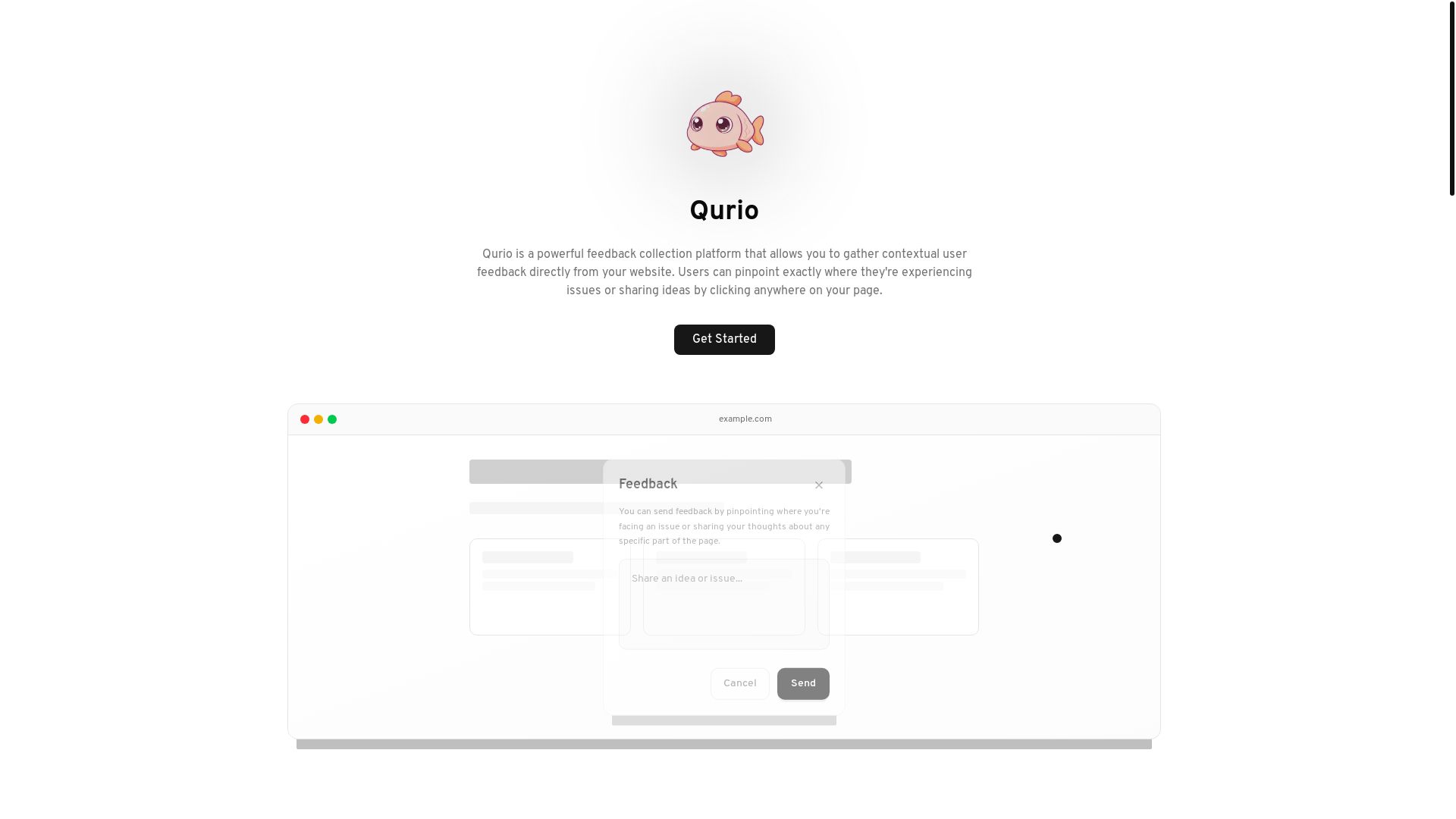 website screenshot of https://qurio.live