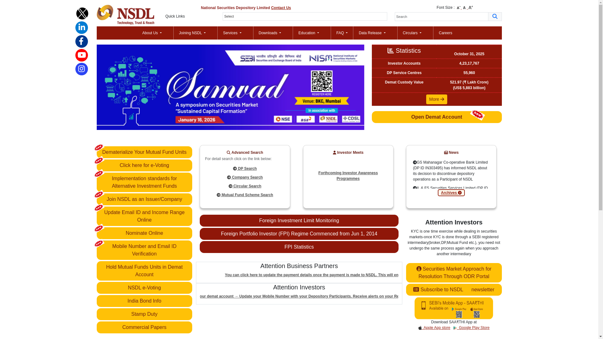 website screenshot of https://www.nsdl.co.in/