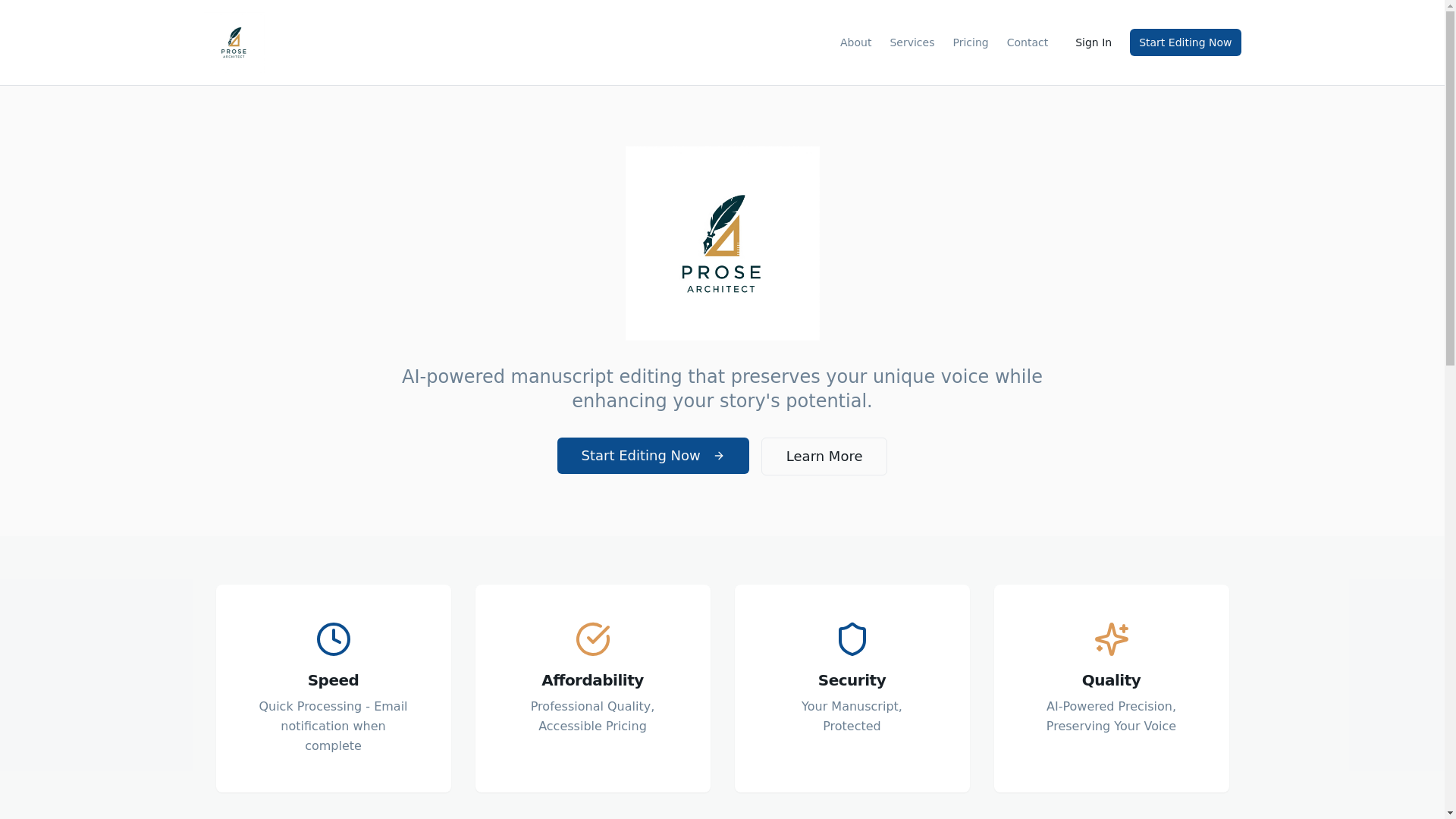 website screenshot of https://prose-architect.com/