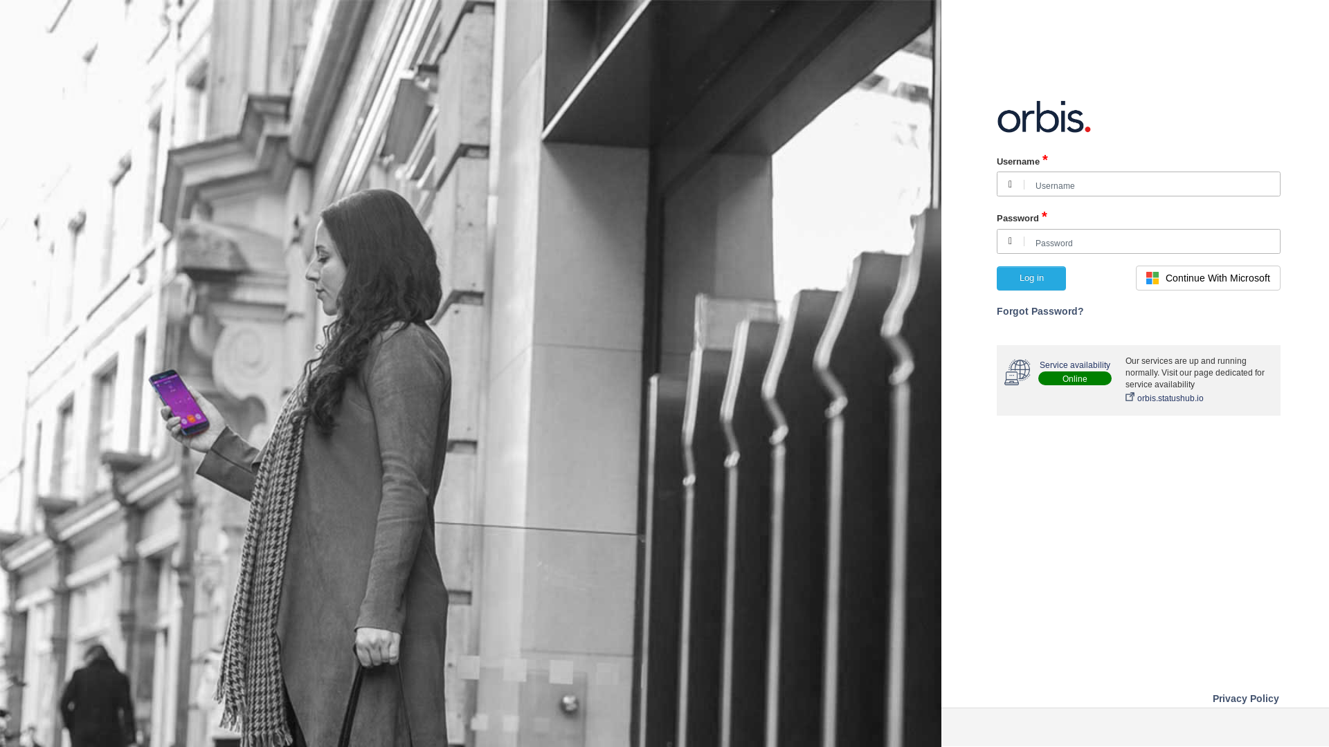 website screenshot of https://sentry.orbisprotect.com/