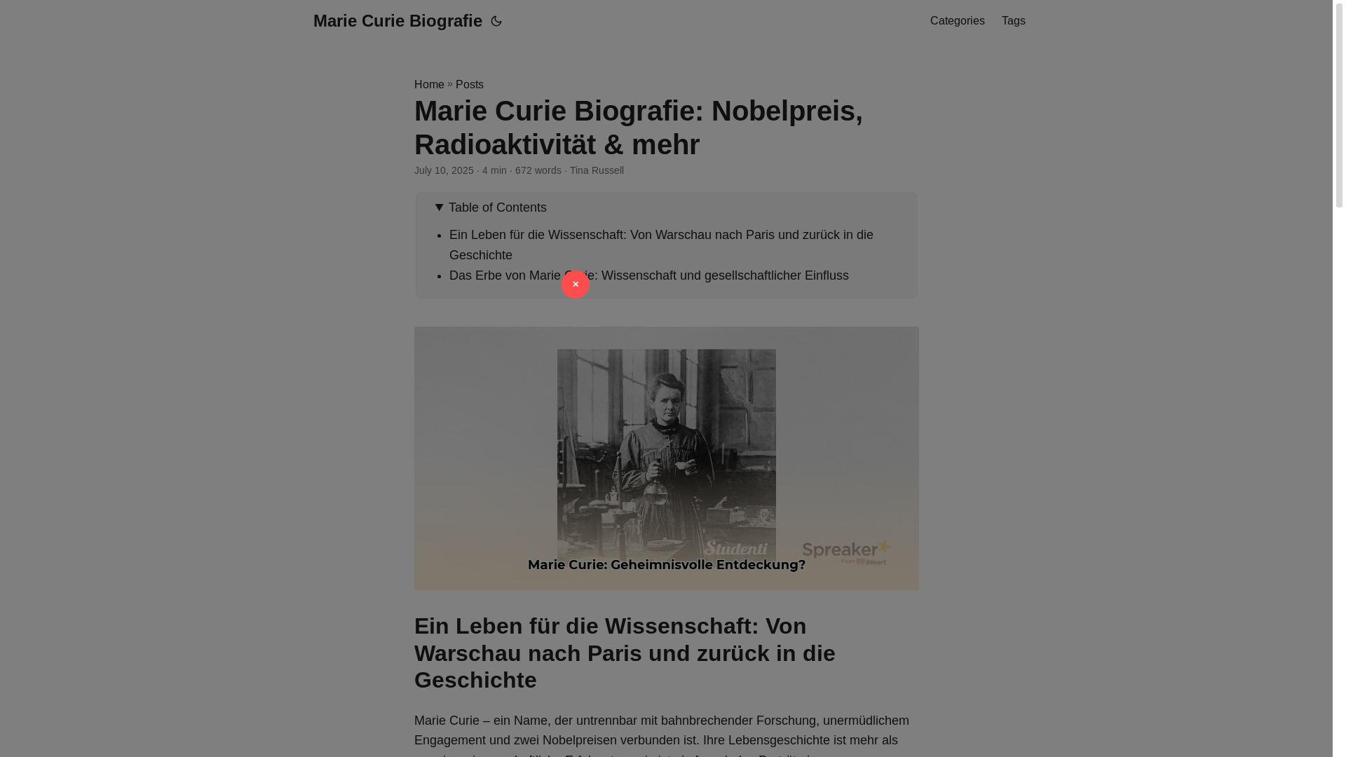 website screenshot of https://marie-curie-biografie.pages.dev/