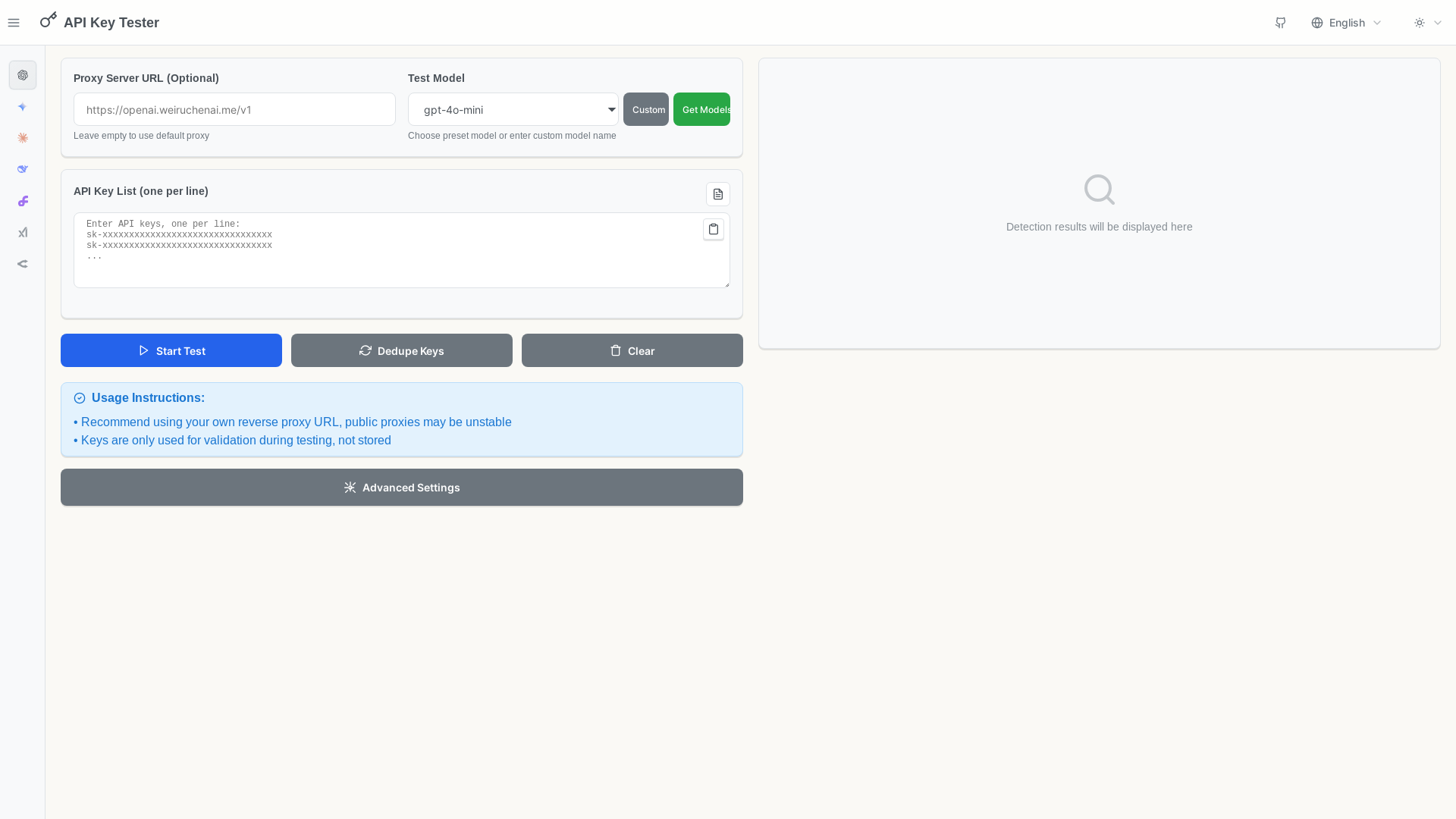 website screenshot of https://api-key-tester-8w3.pages.dev/
