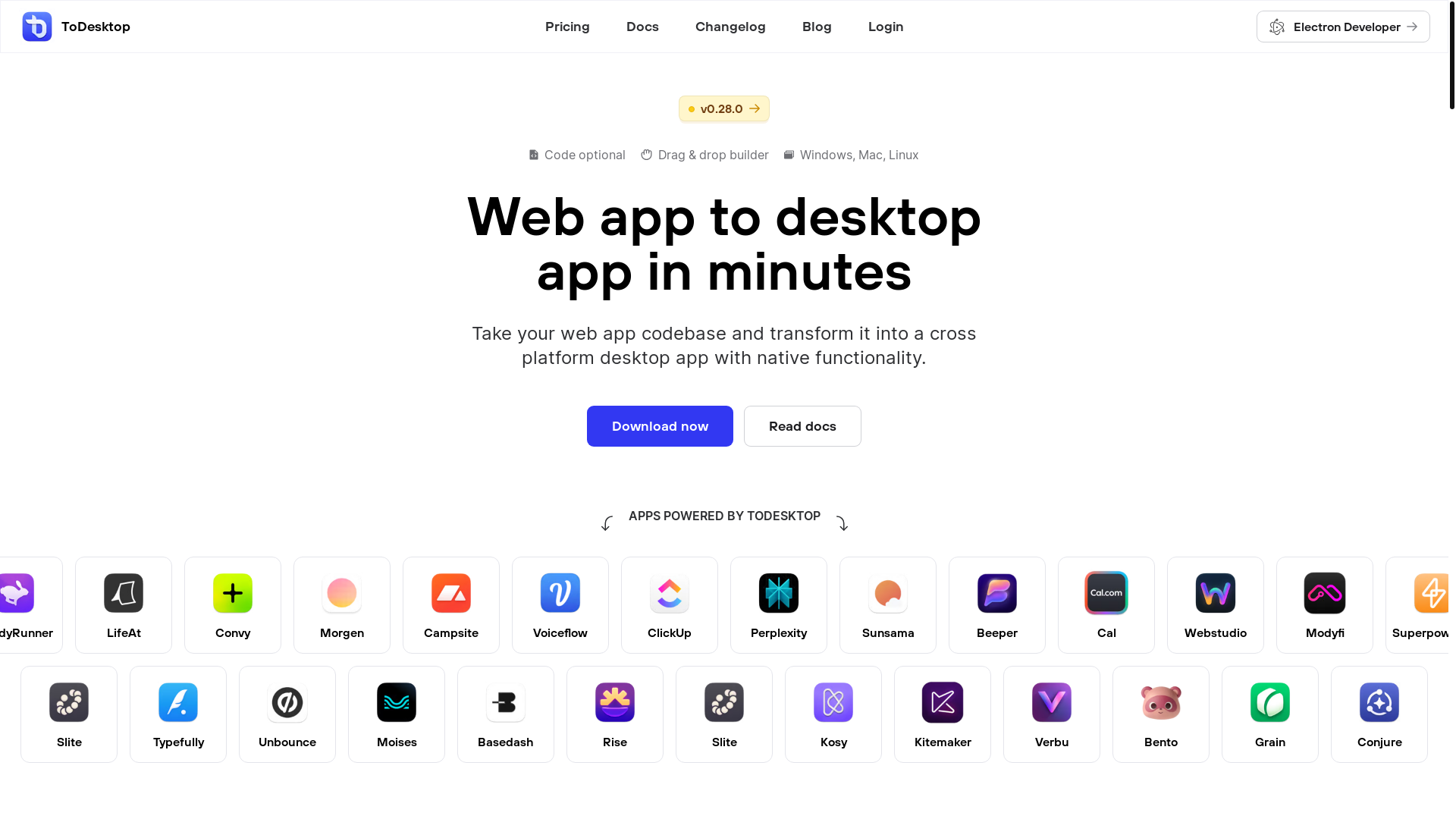 website screenshot of https://todesktop.com