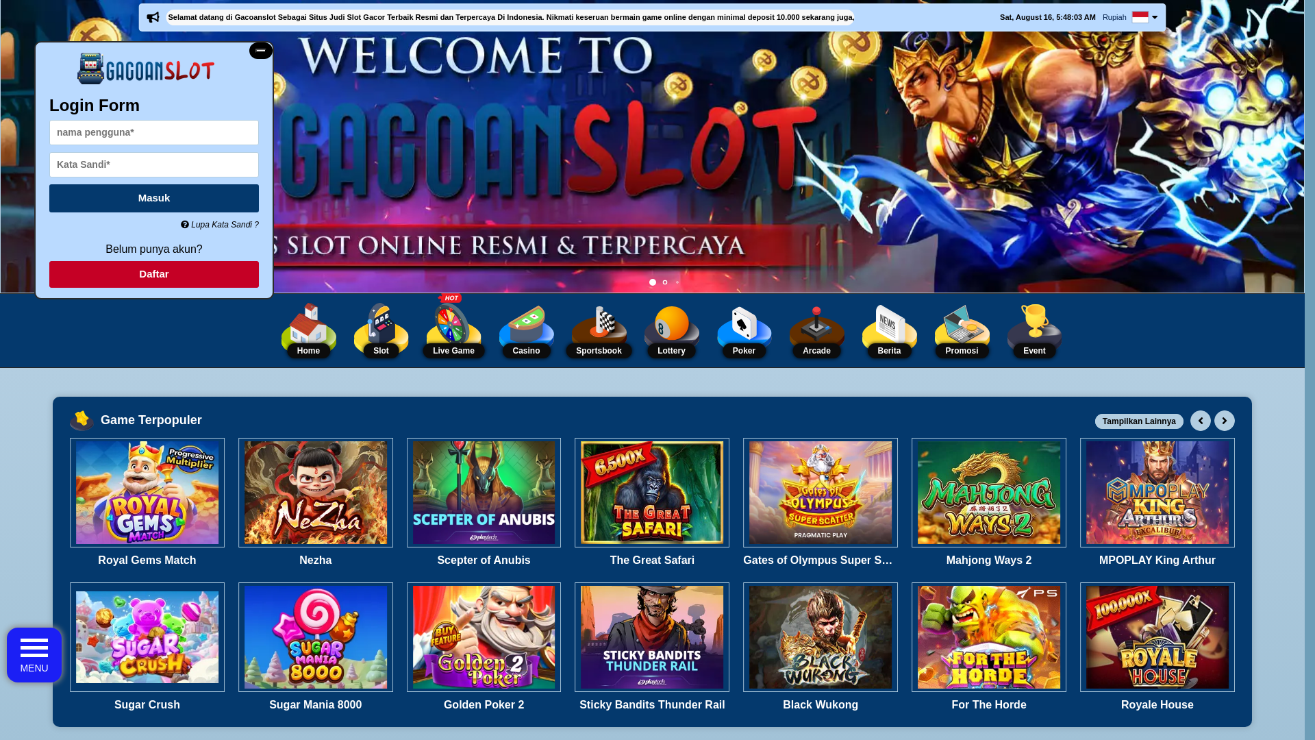 website screenshot of https://gacoanslott.live/