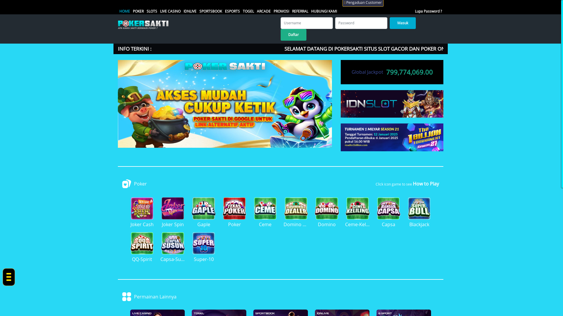 website screenshot of https://pokersaktislot.com/