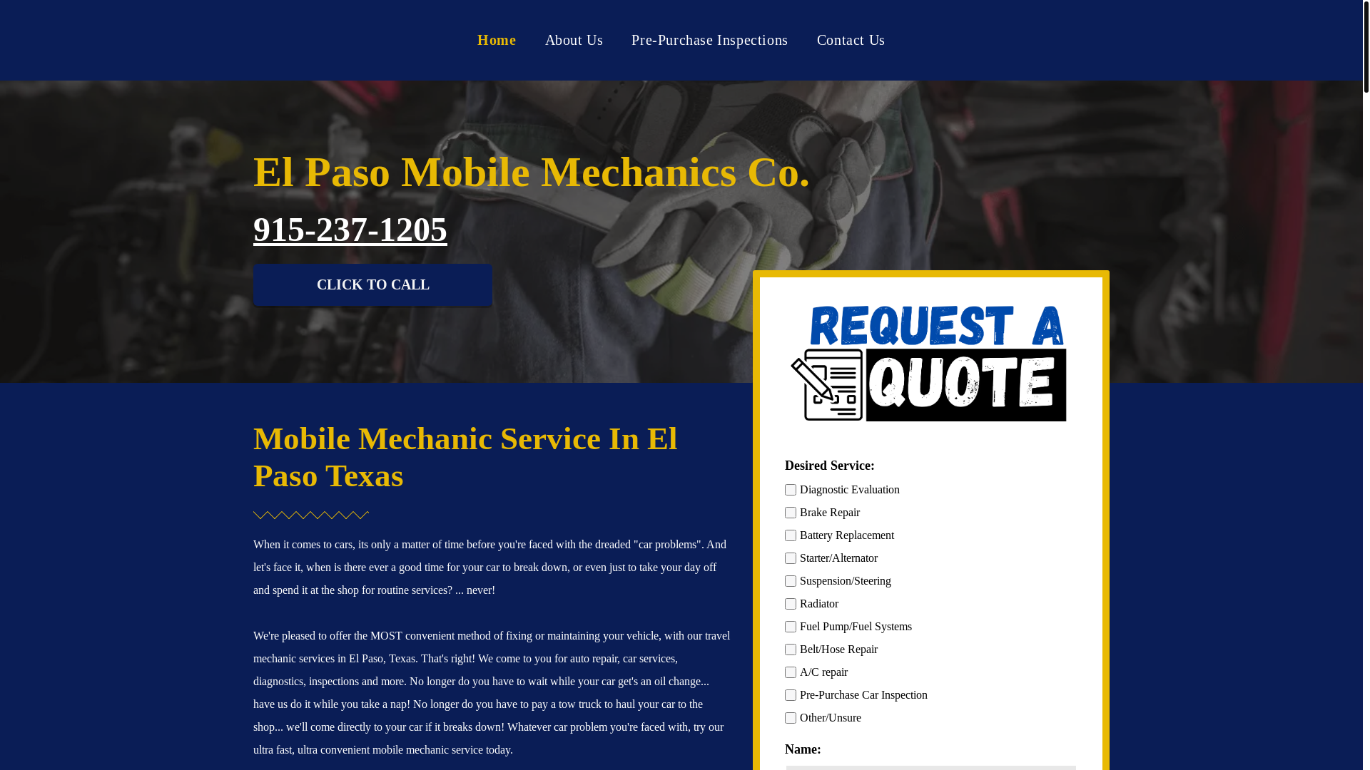 website screenshot of https://elpasomobilemechanics.com/
