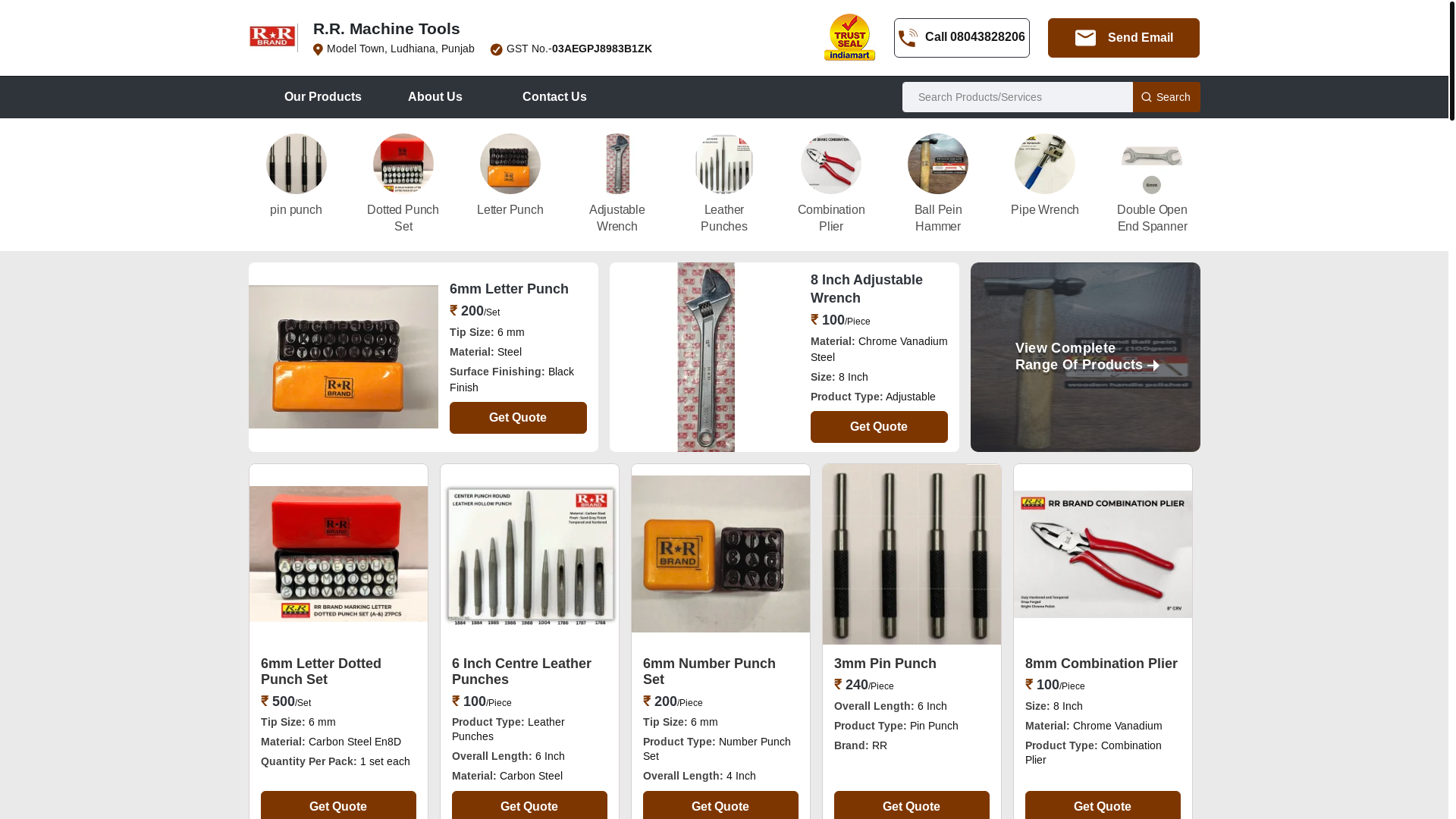 website screenshot of https://rrmachinetools.in/