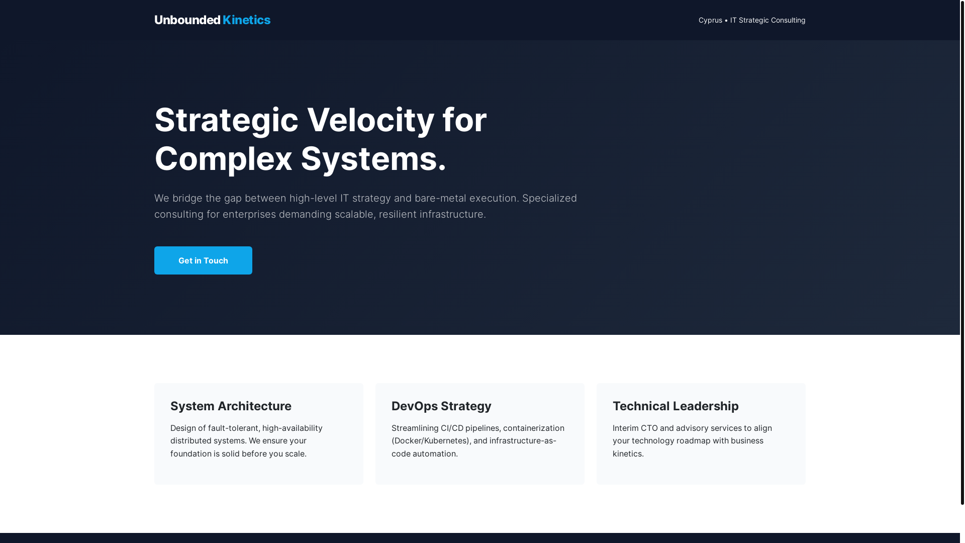 website screenshot of https://unboundedkinetics.com/