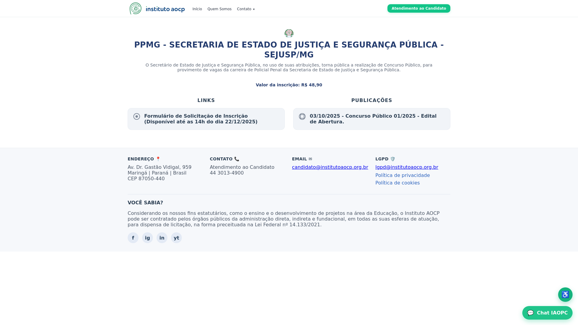 website screenshot of https://concursopenalminasoficial.site/