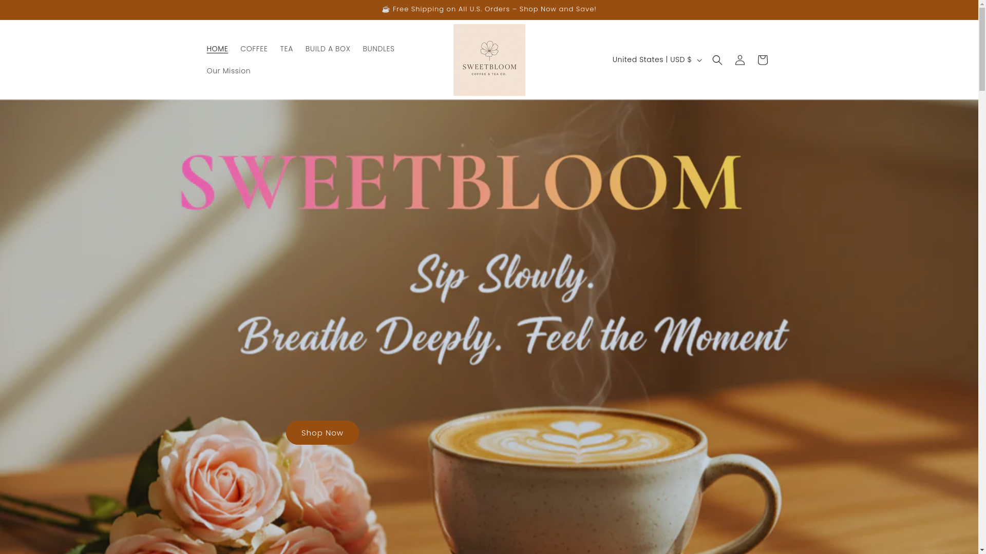website screenshot of https://sweetbloomcoffeeandteacompany.com/