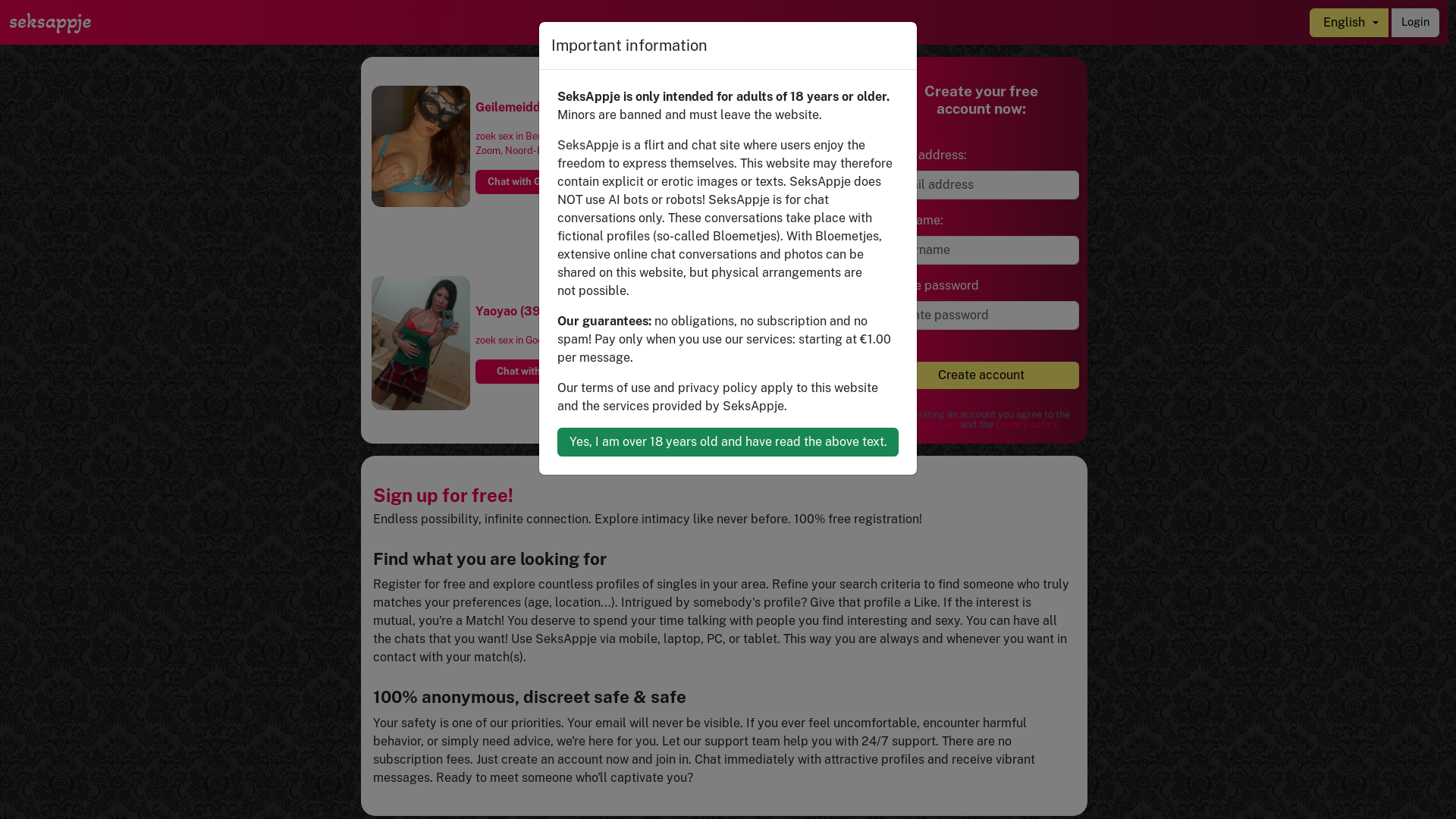 website screenshot of https://seksappje.pm/
