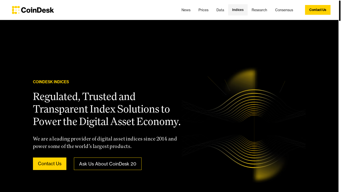 website screenshot of https://coindeskindices.co/