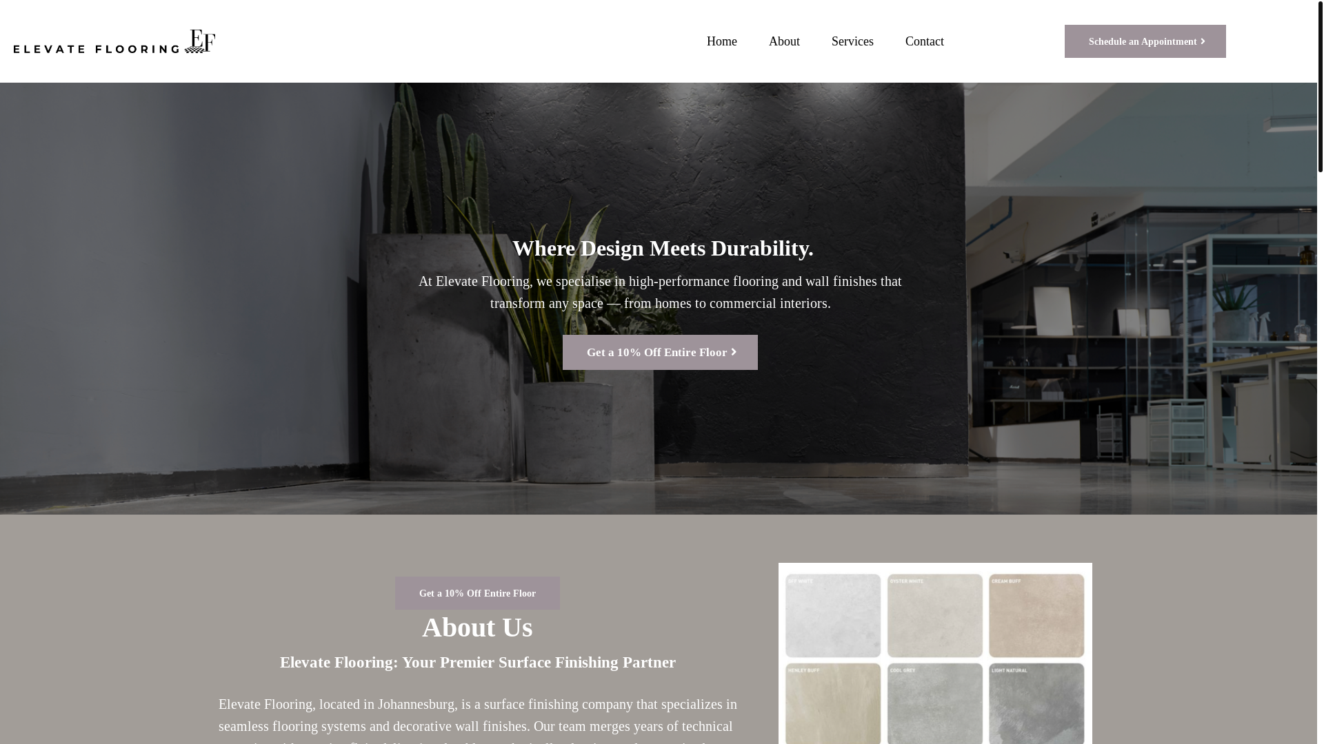website screenshot of https://elevateflooring.co.za/