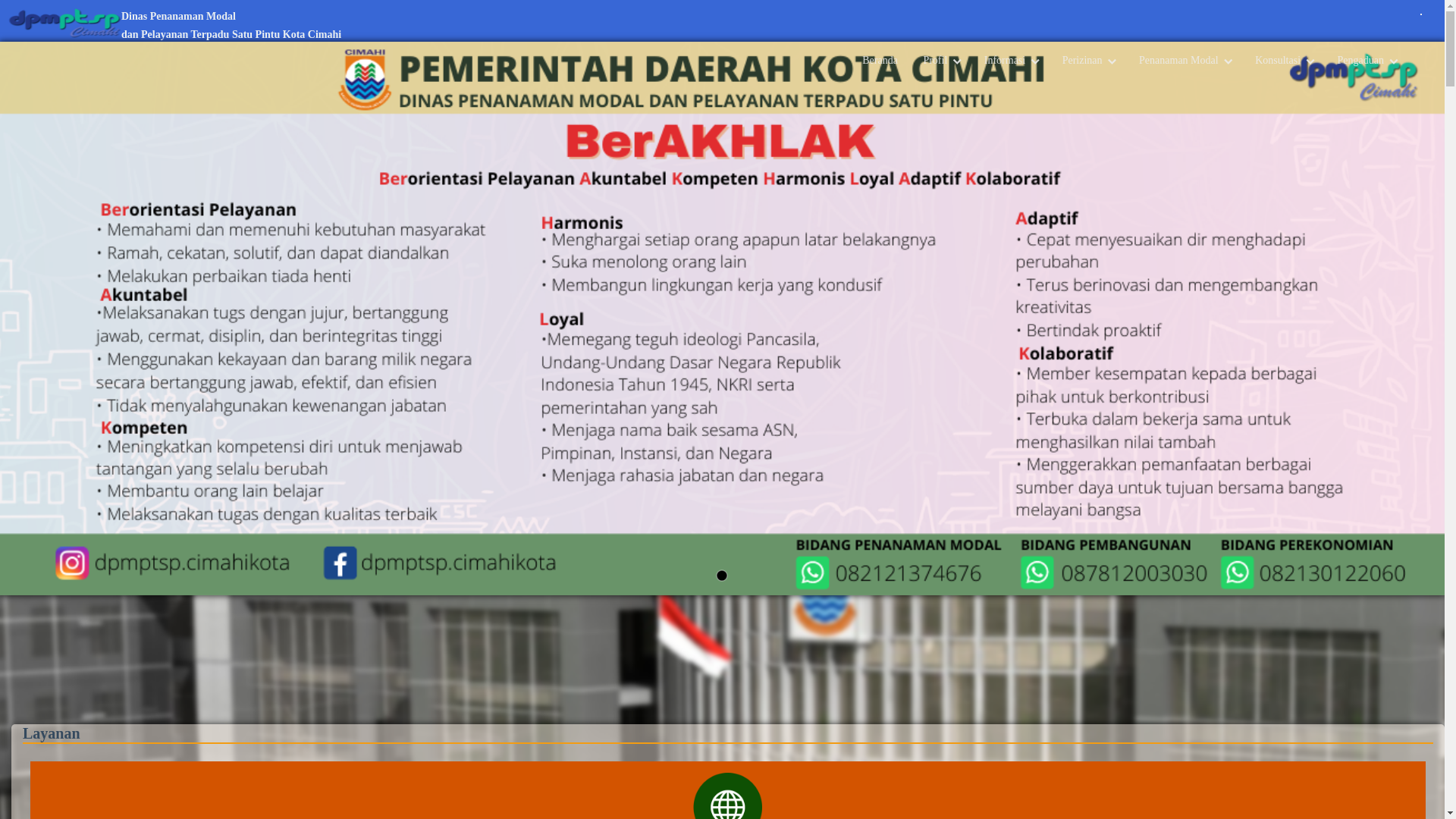 website screenshot of https://dpmptsp.cimahikota.go.id/