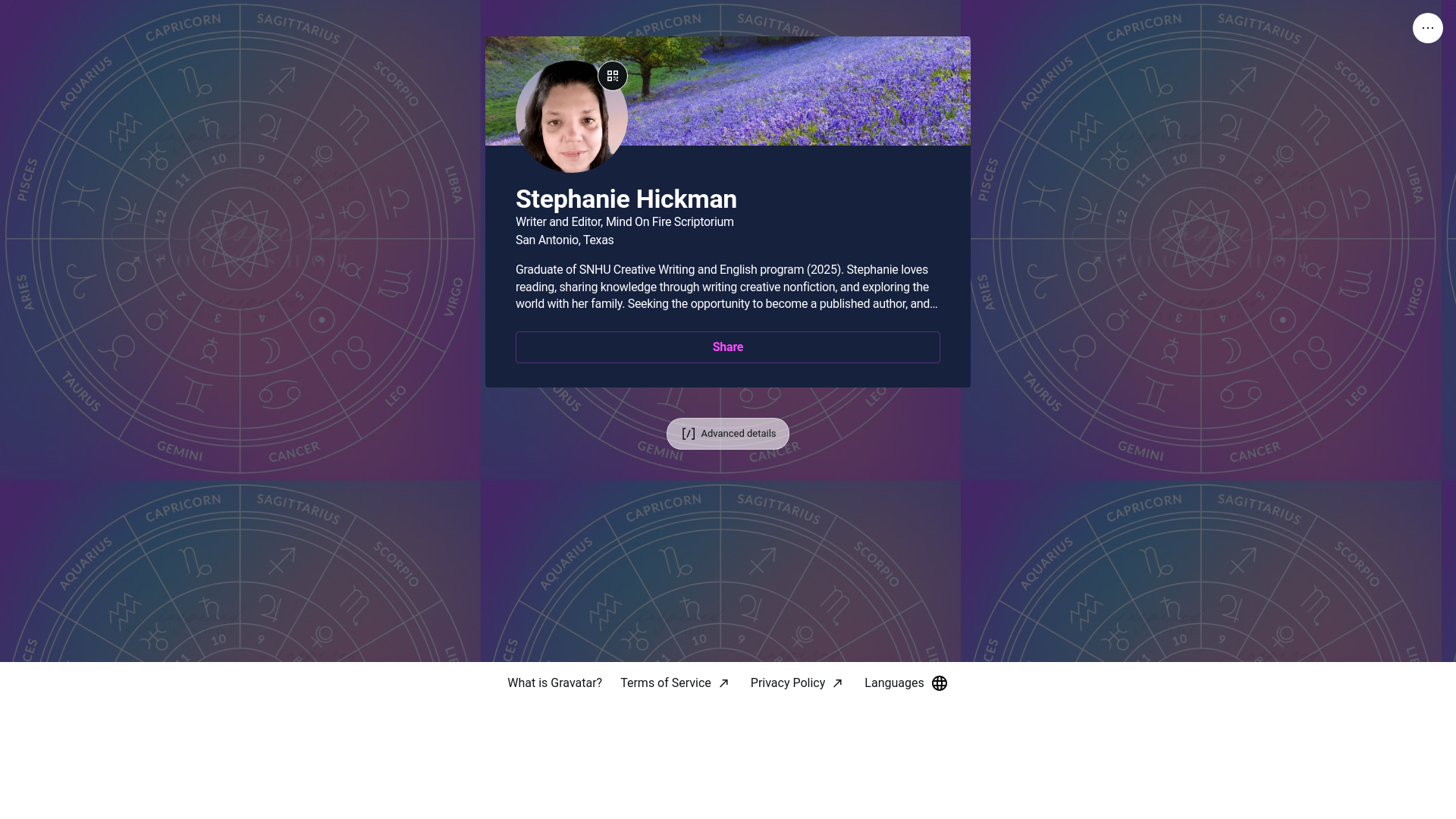 website screenshot of https://stephaniehickman.link/