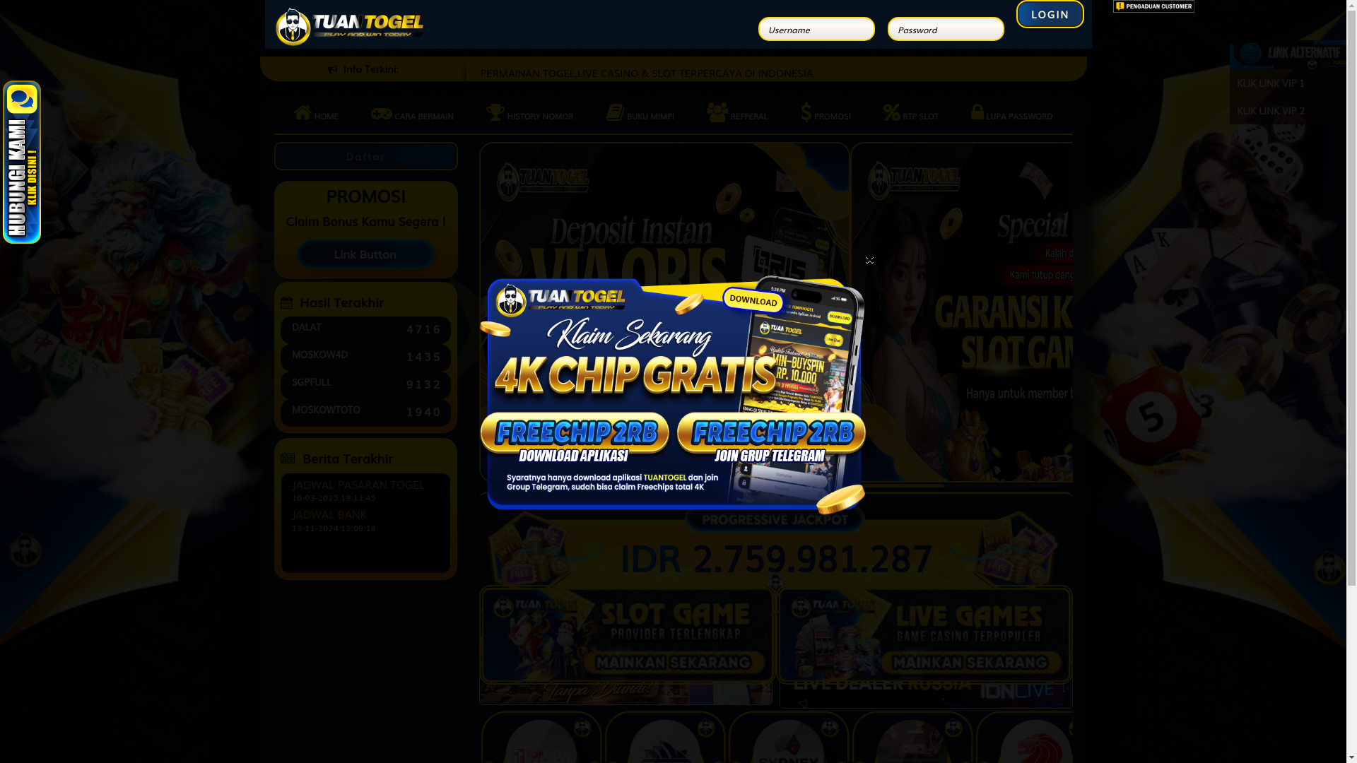 website screenshot of https://tuantogelsakti.com/