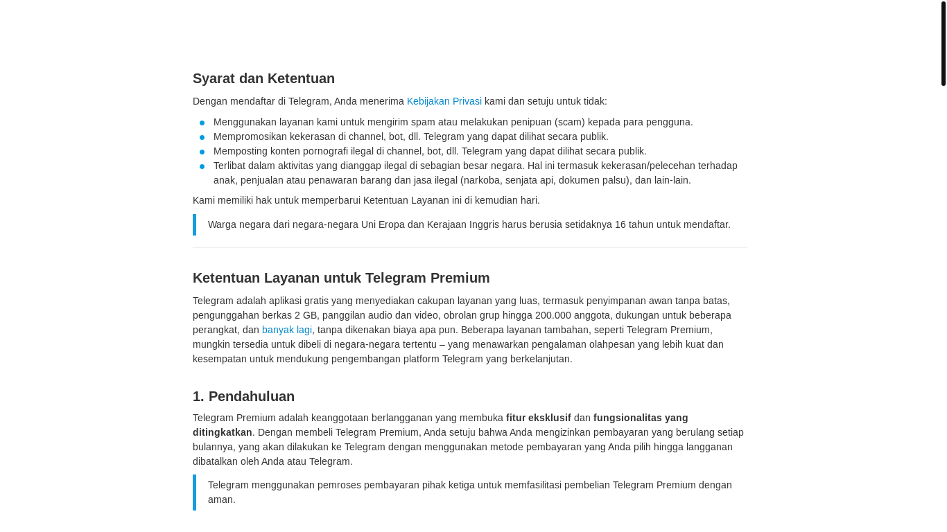 website screenshot of https://telegram.org/tos