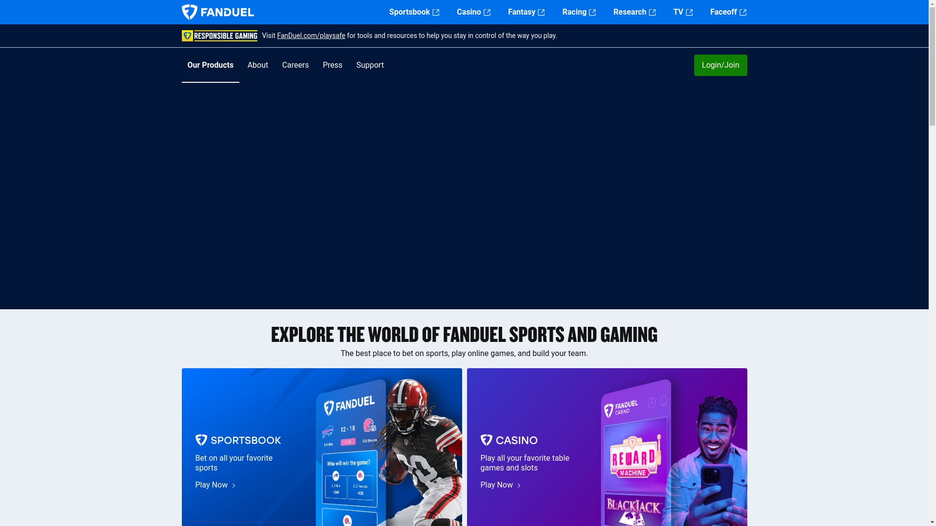 website screenshot of https://www.fanduel.com/