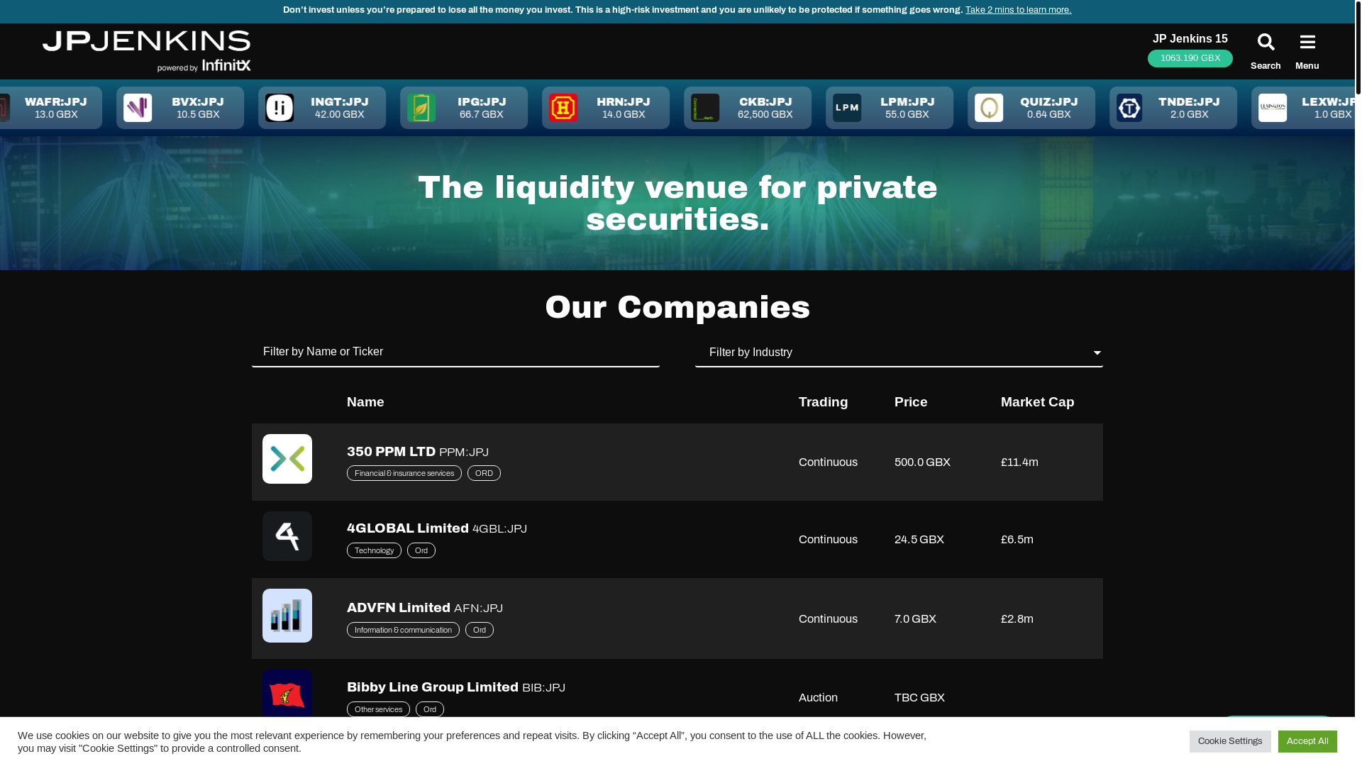 website screenshot of https://privatestockexchange.info/