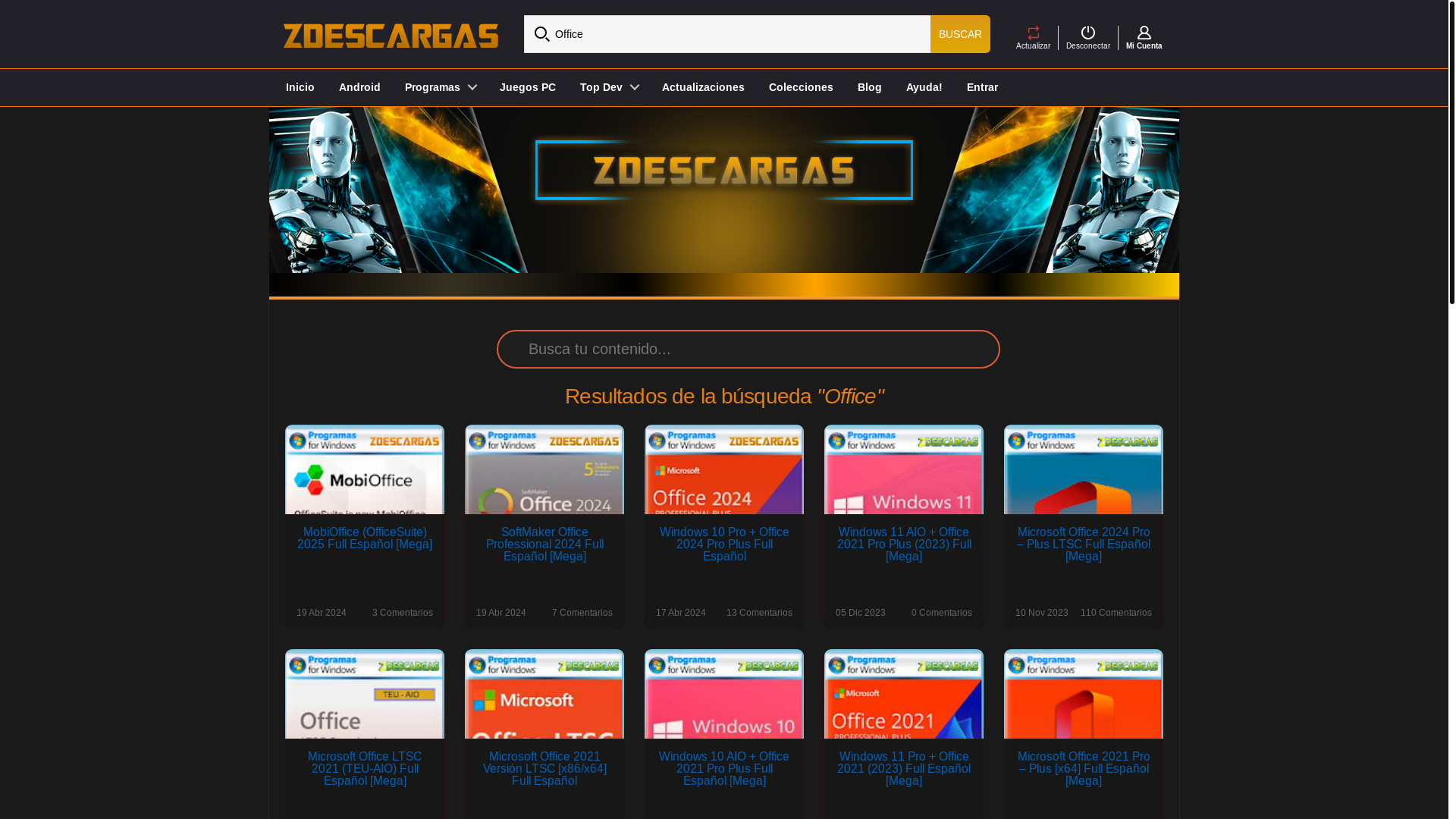 website screenshot of https://www.zdescargas.org/?s=Office