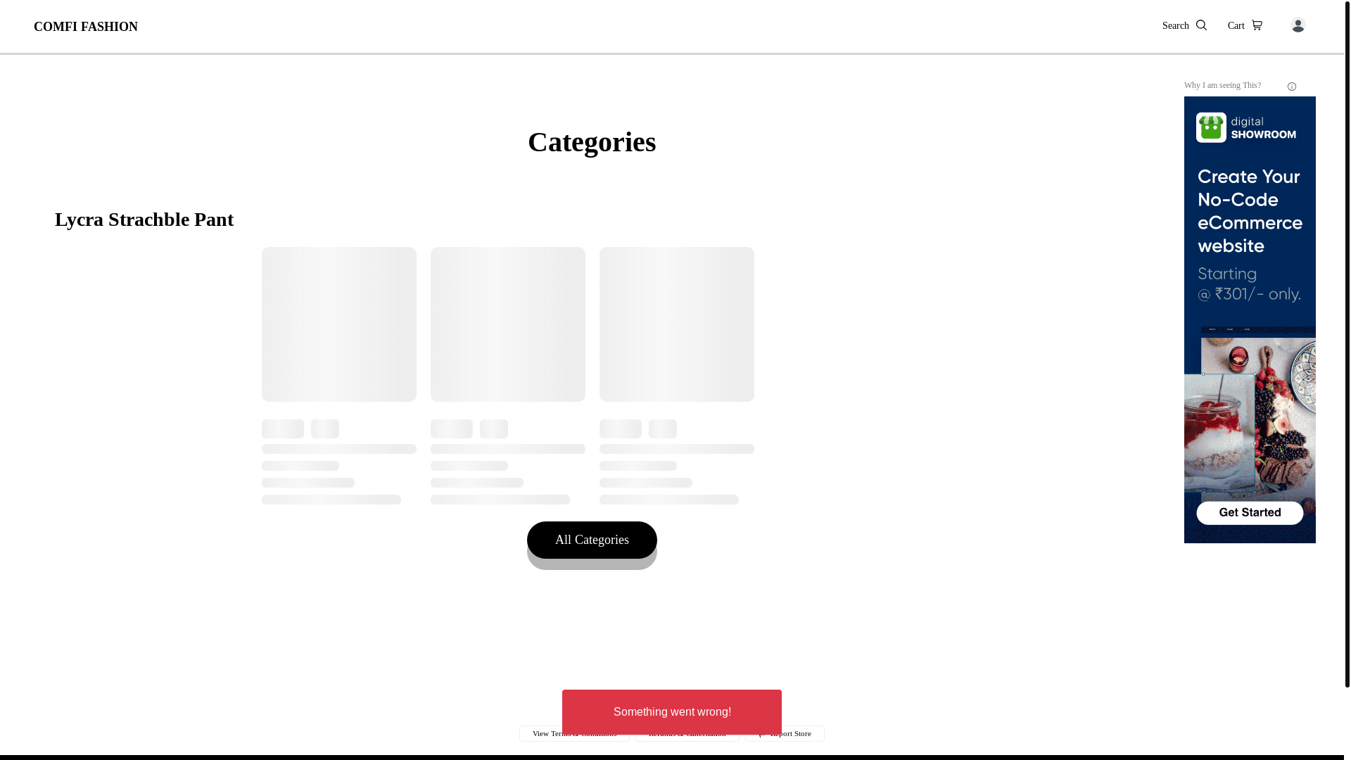 website screenshot of https://comfifashion.co.in/