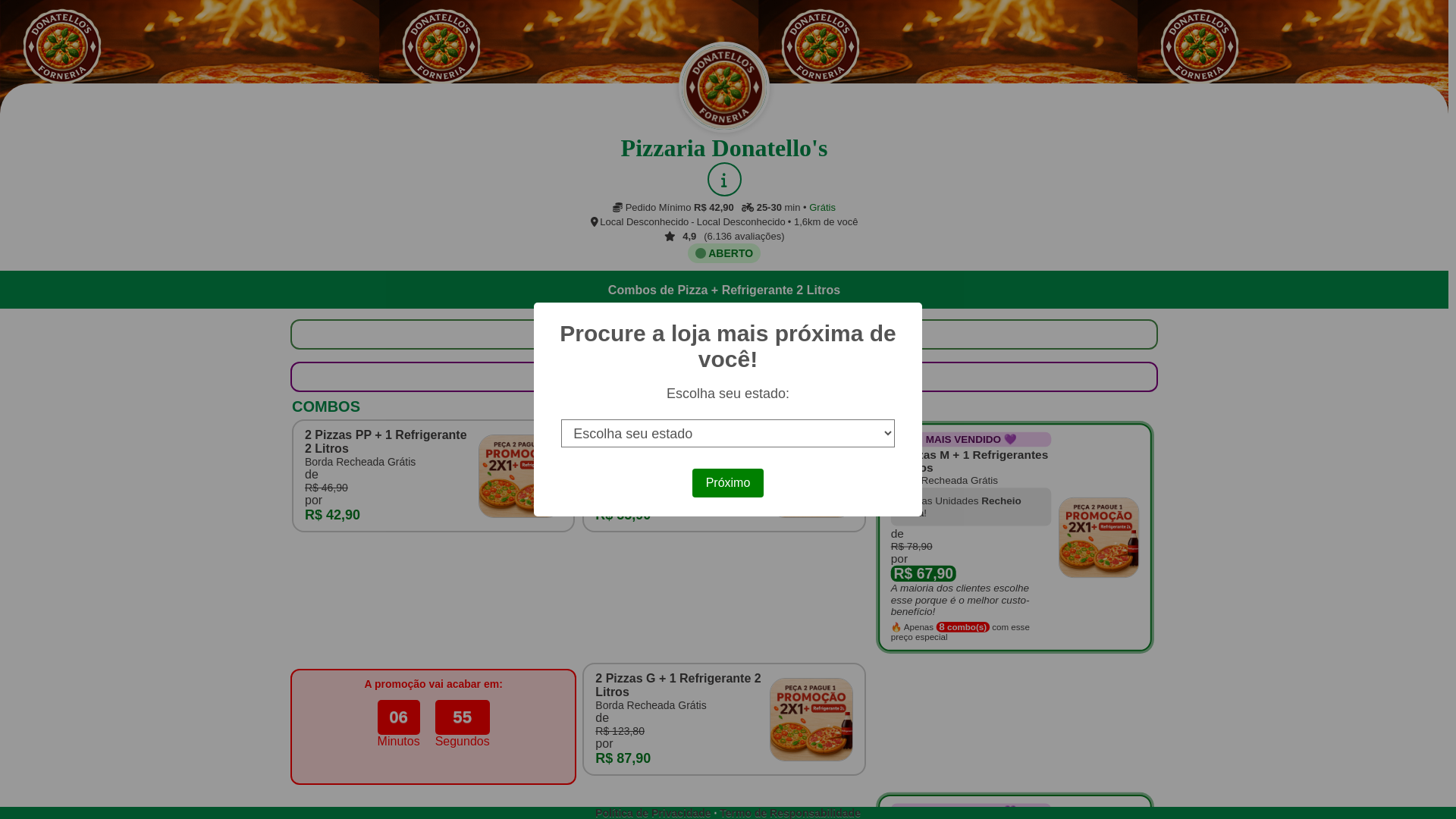 website screenshot of https://pizzaria-donatellos-combos-promocionais-cis.pages.dev/