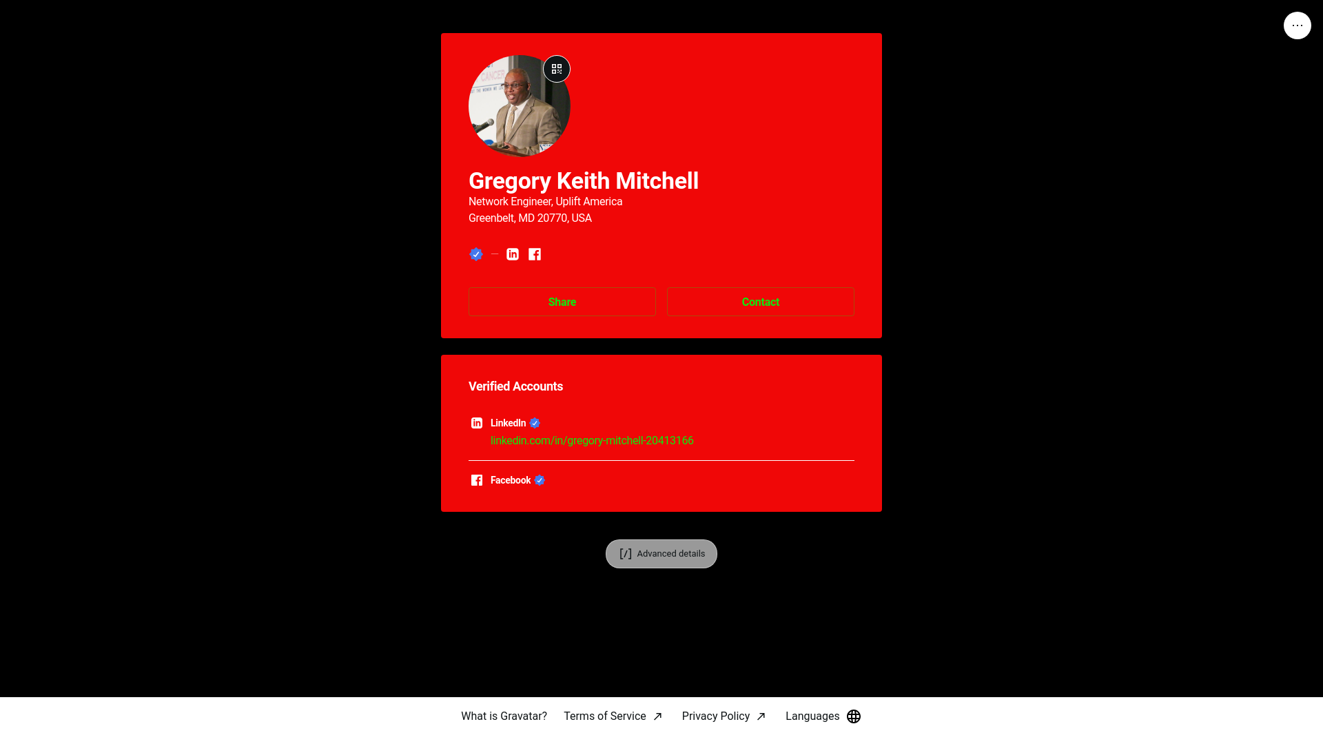 website screenshot of https://gregorykeithmitchell.bio/