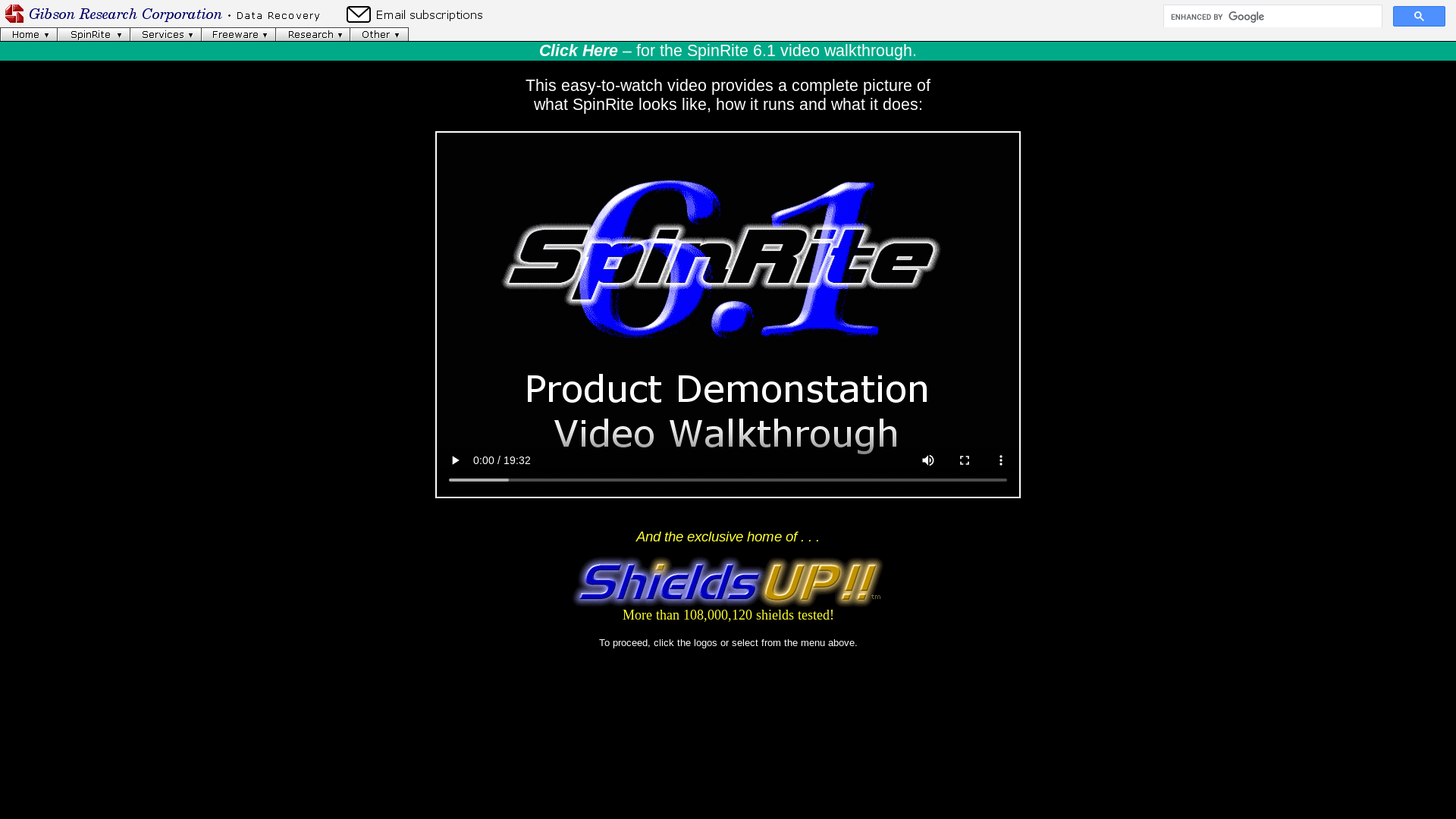 website screenshot of https://grc.com/
