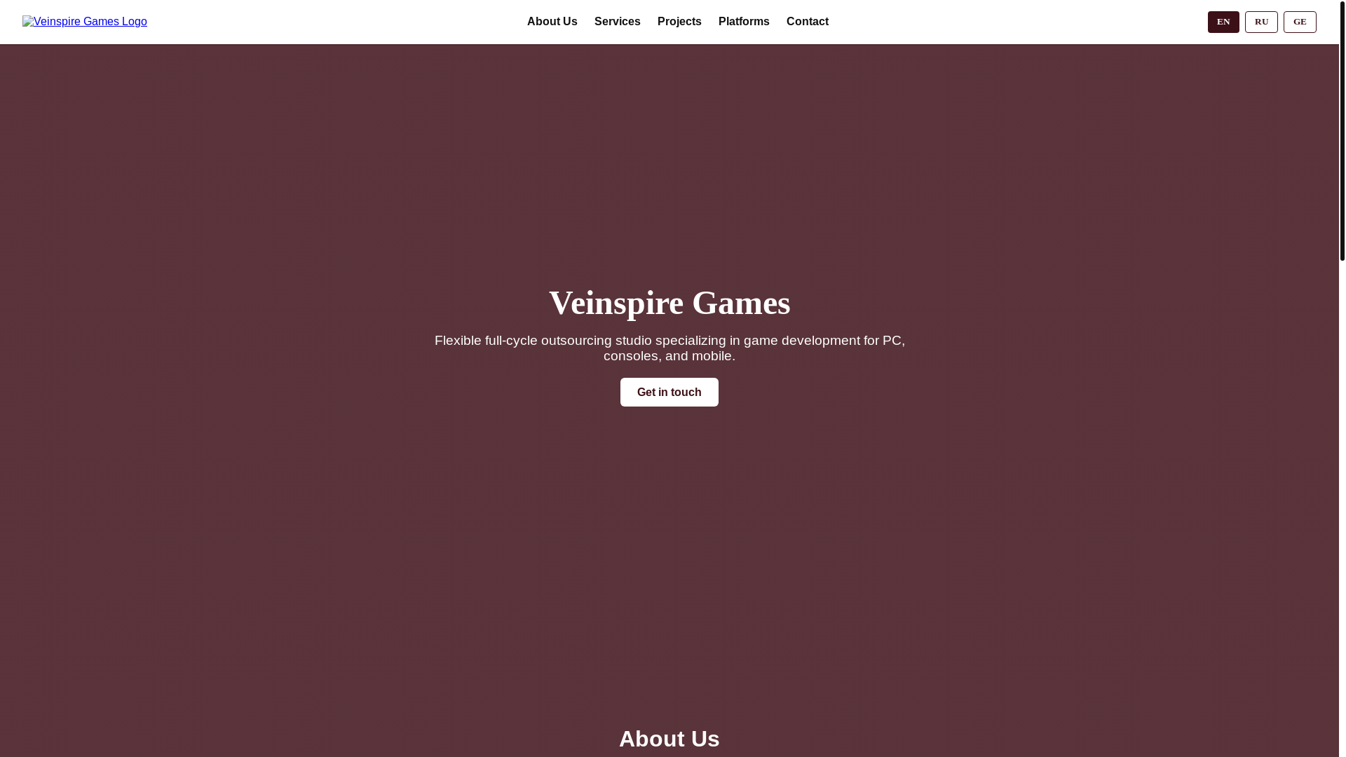 website screenshot of https://veinspire-games.com/