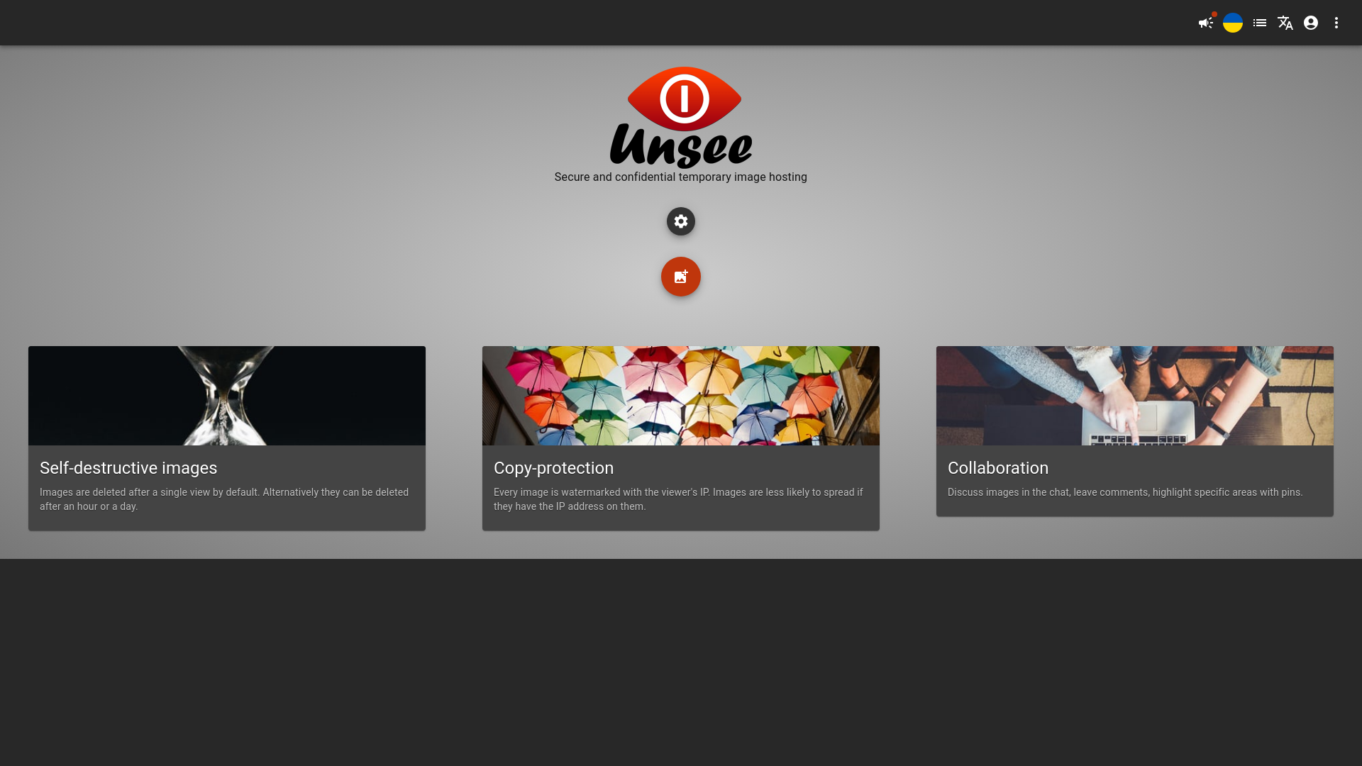 website screenshot of https://unsee.cc/