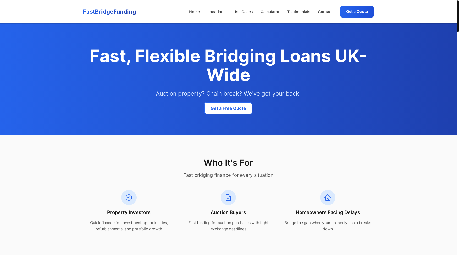 website screenshot of https://fastbridgefunding.co.uk/