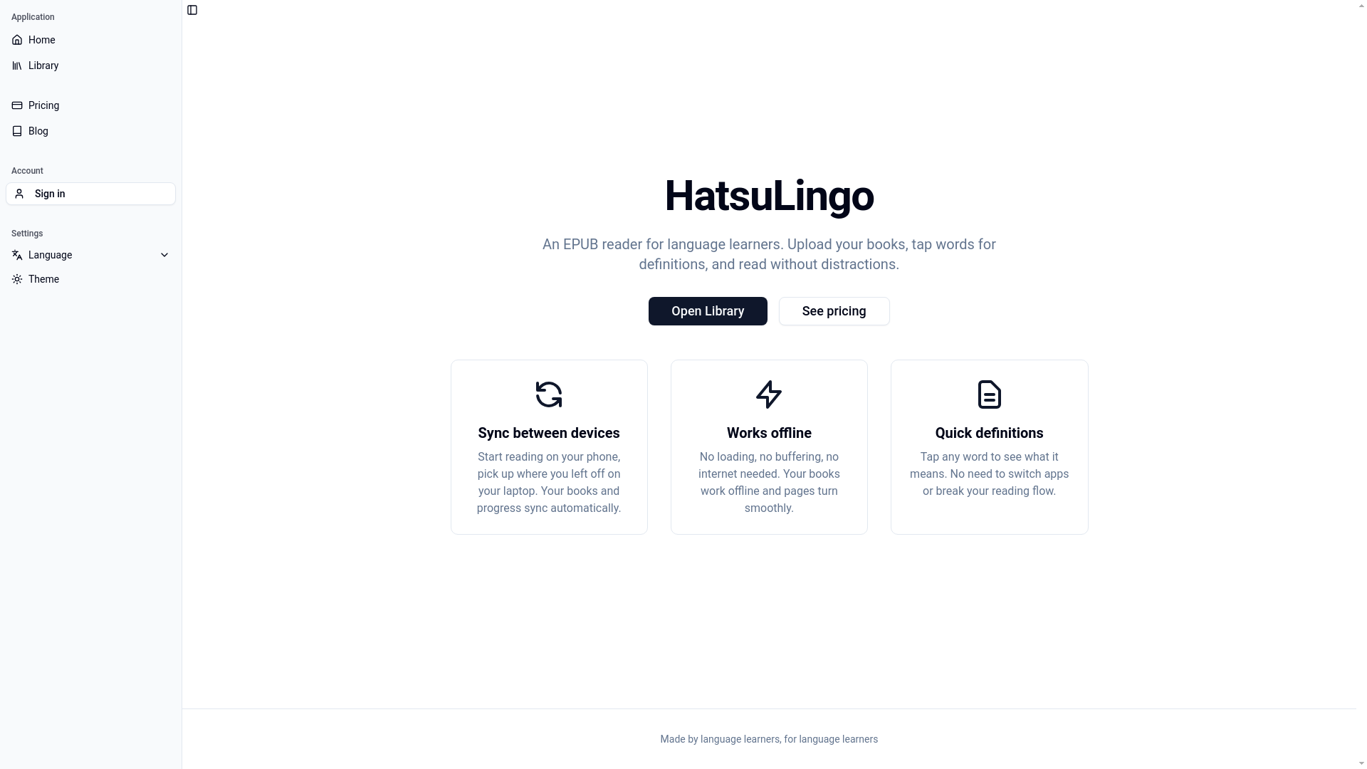 website screenshot of https://hatsulingo.com/