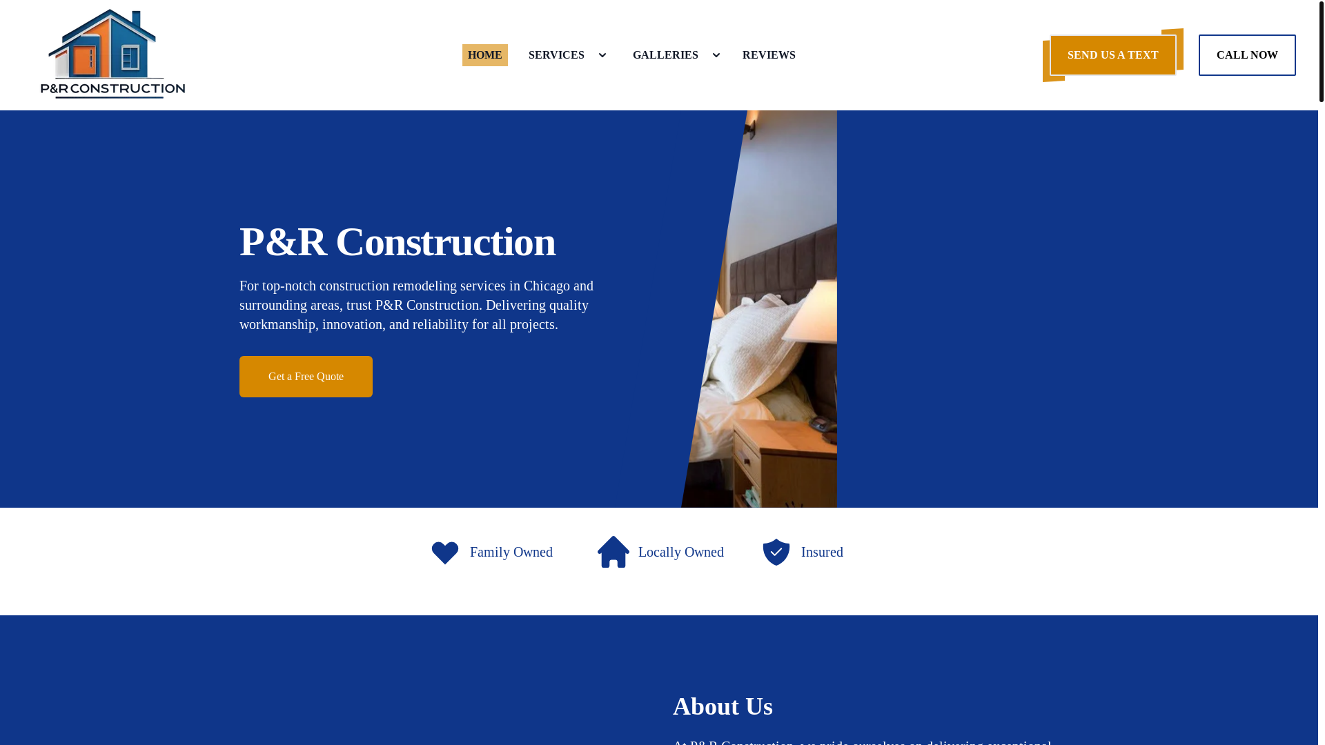 website screenshot of https://pandrconstructionil.com/
