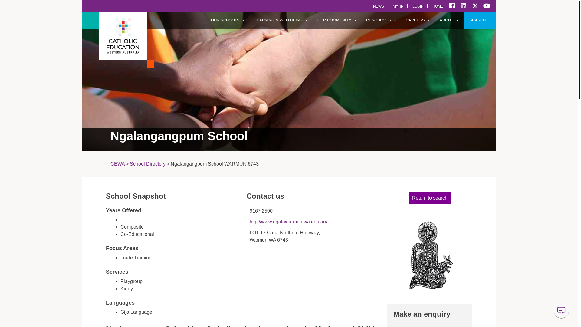 website screenshot of https://www.cewa.edu.au/school/ngalangangpum-school-warmun/