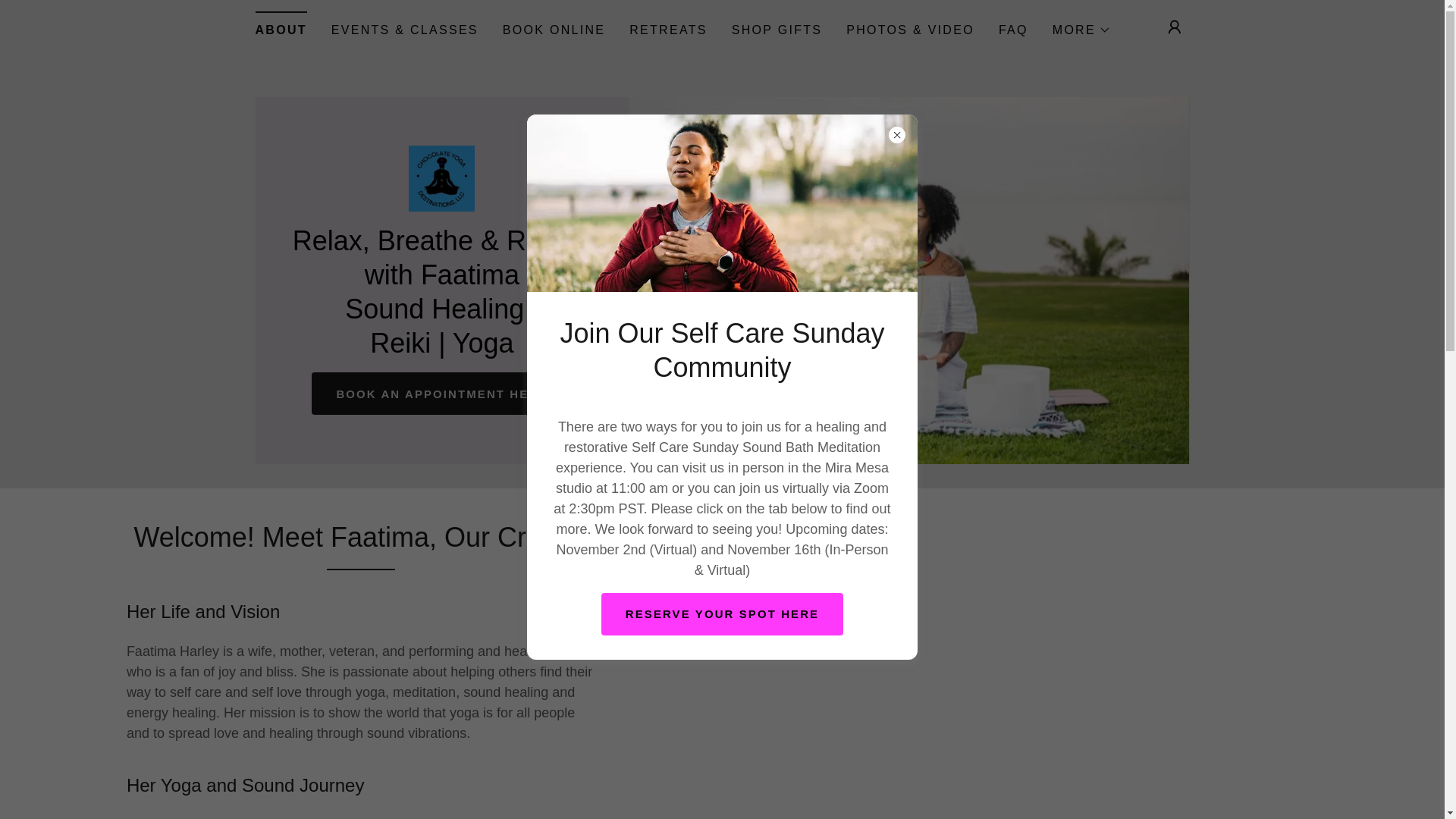 website screenshot of https://chocolateyogadestinations.com/